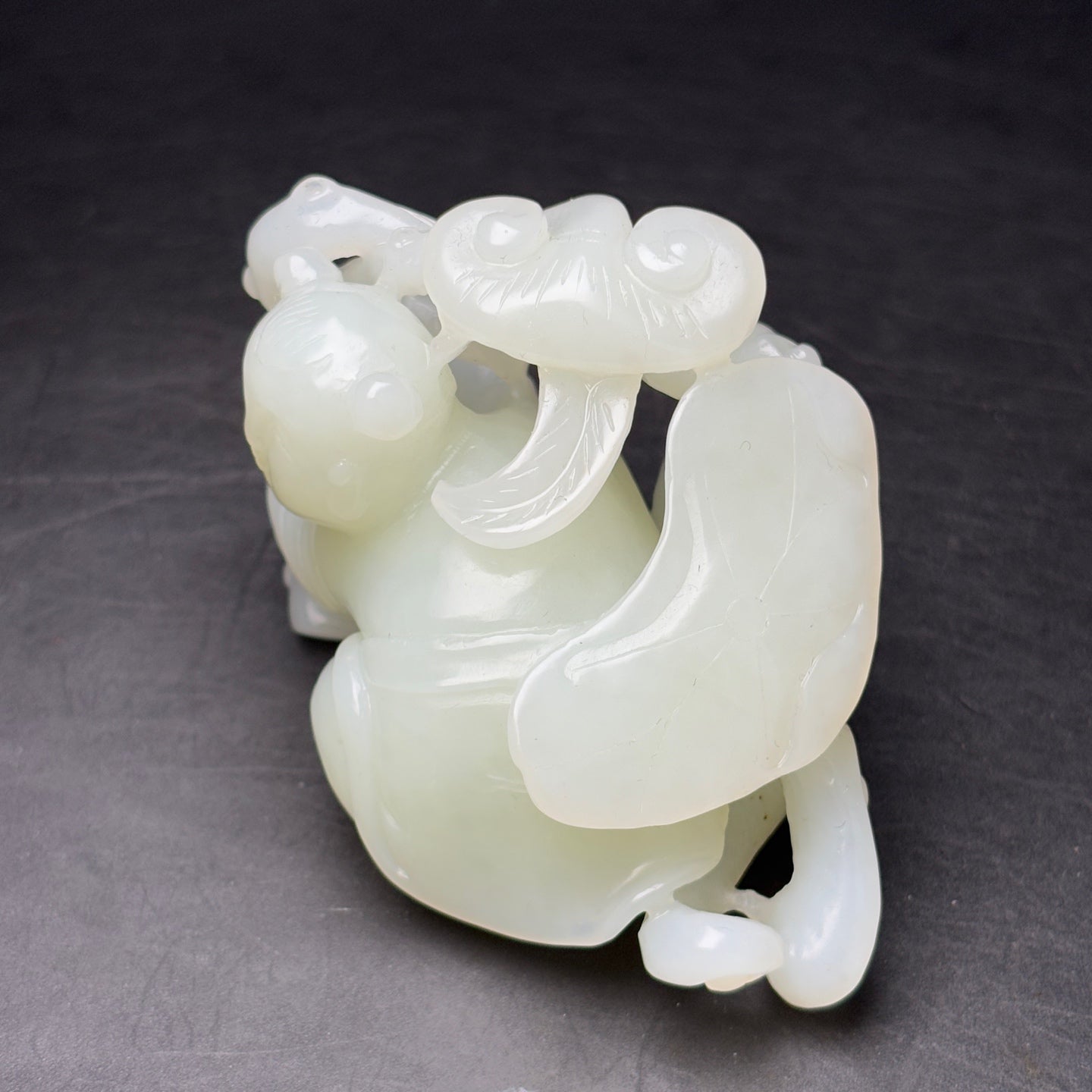 A1692 Superb Chinese Hetian Jade Carved Kid Statue