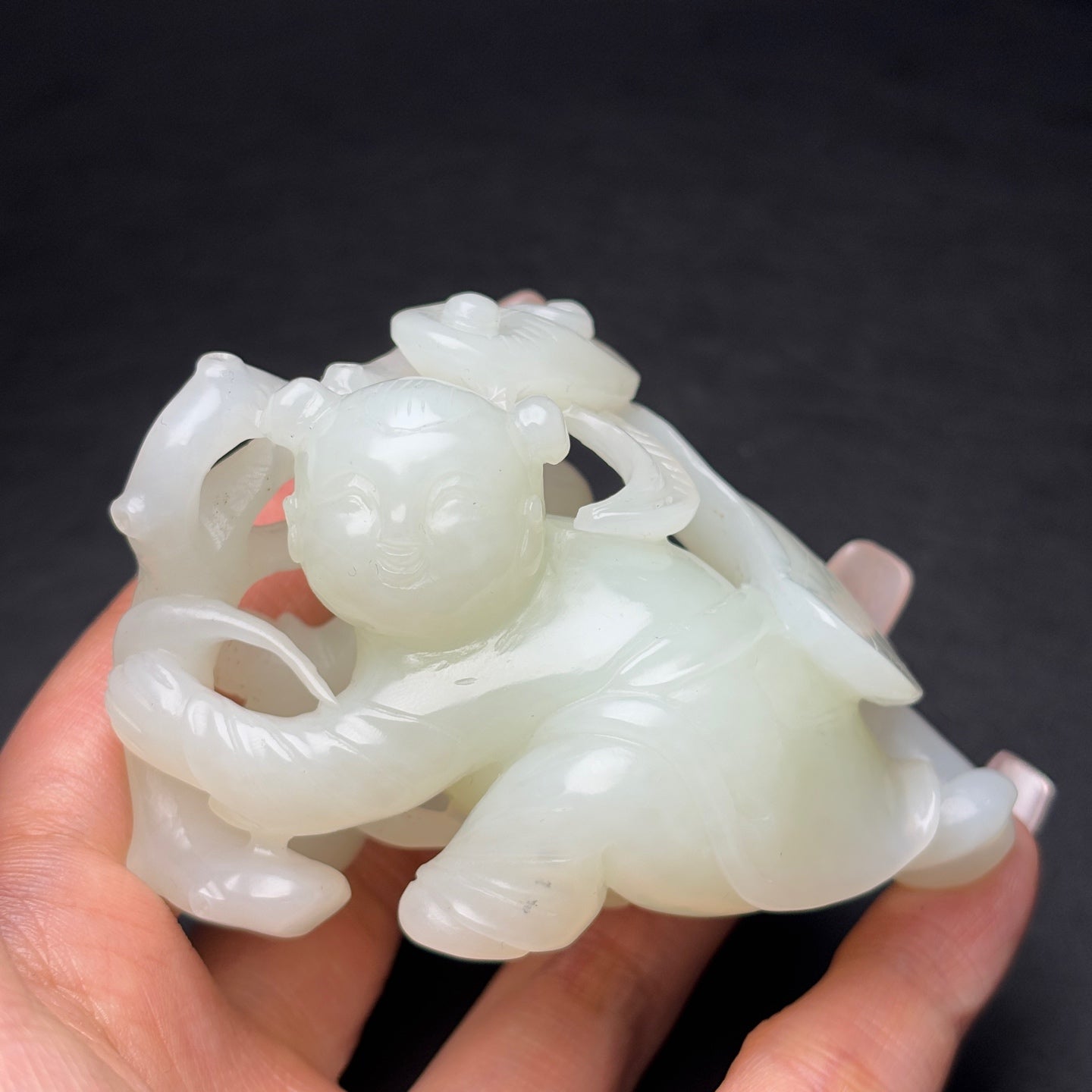 A1692 Superb Chinese Hetian Jade Carved Kid Statue