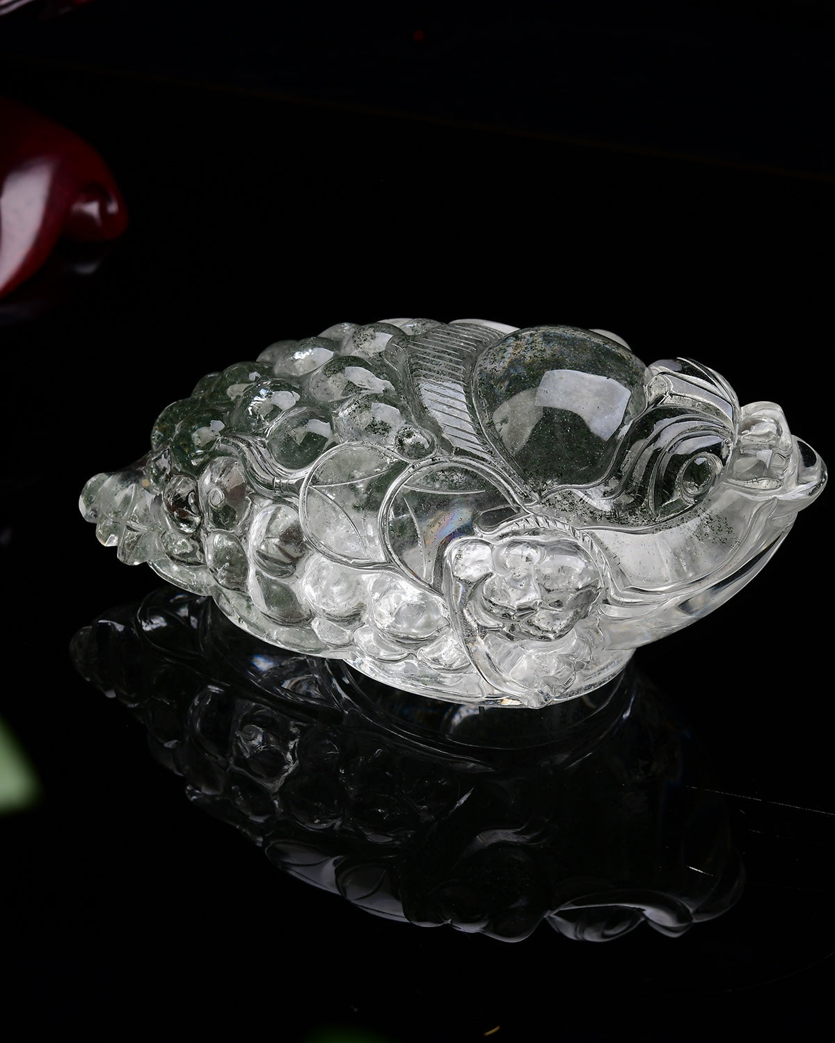 A1693 Exquisite Green Crystal Carved Fortune Toad Statue