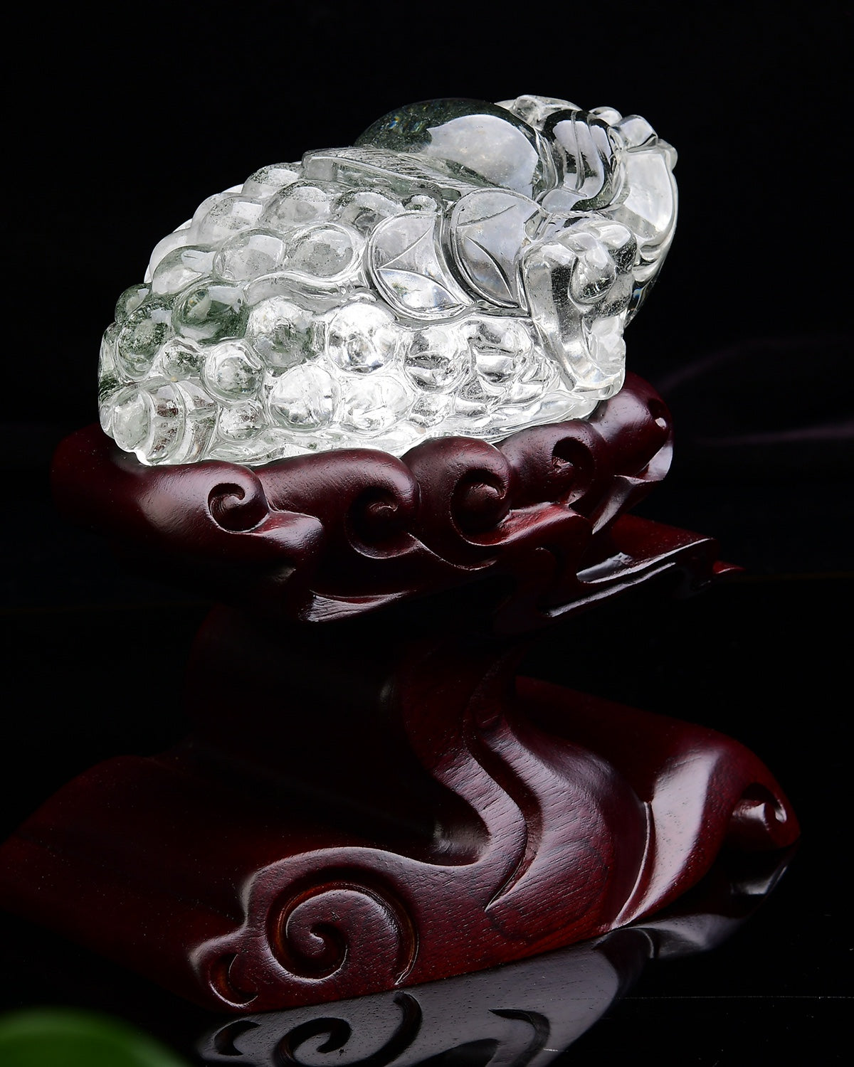 A1693 Exquisite Green Crystal Carved Fortune Toad Statue