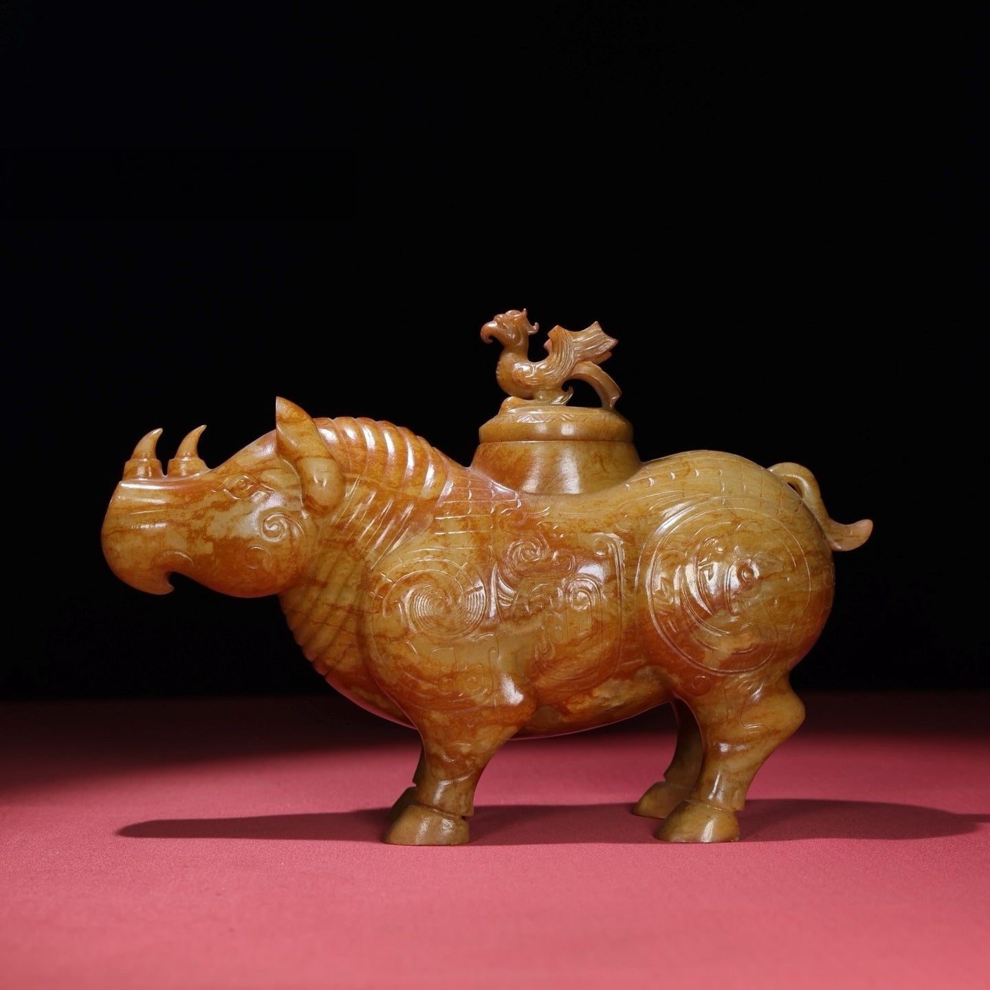 A1698 Superb Vintage Chinese Hetian Jade Carved Rhinoceros Statue