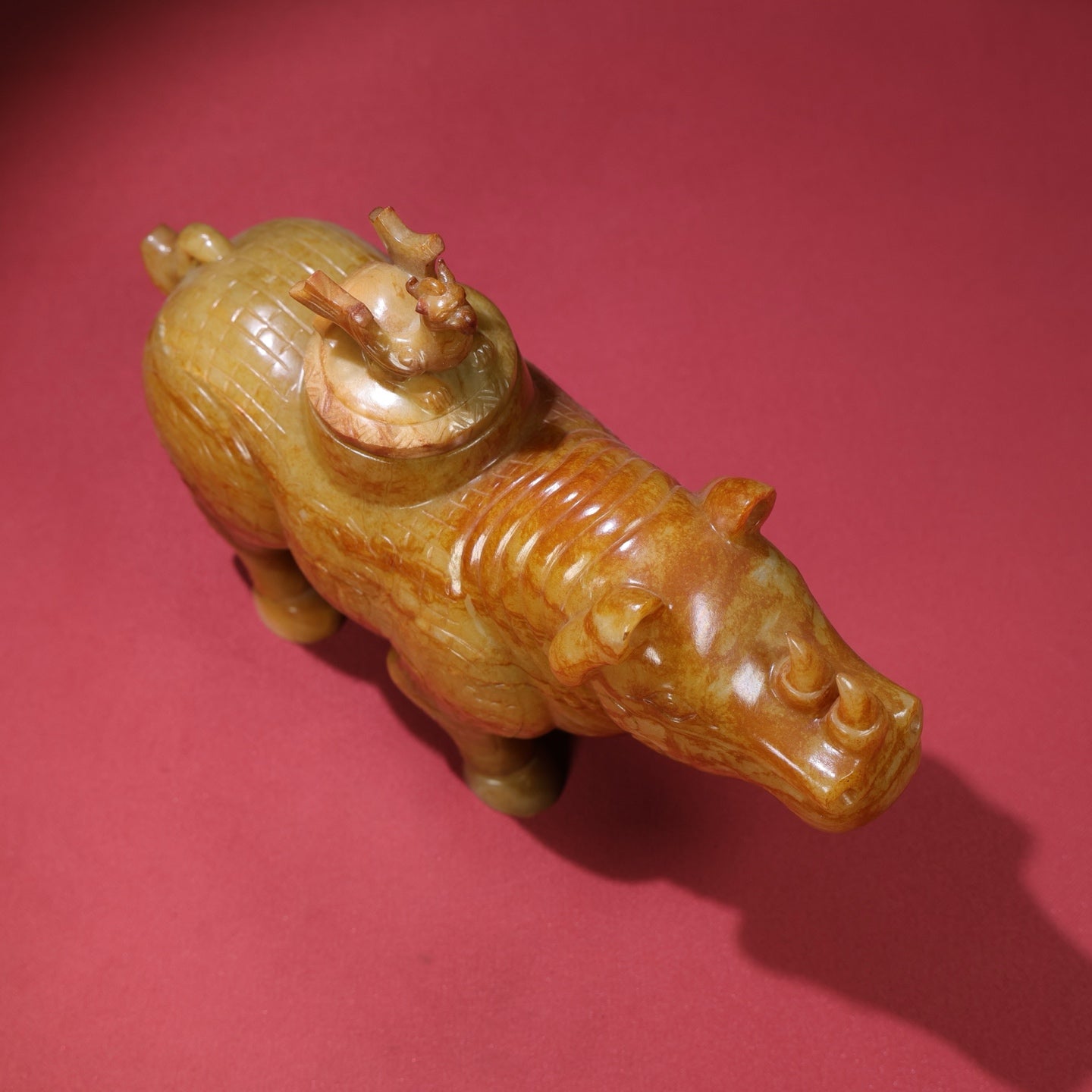 A1698 Superb Vintage Chinese Hetian Jade Carved Rhinoceros Statue