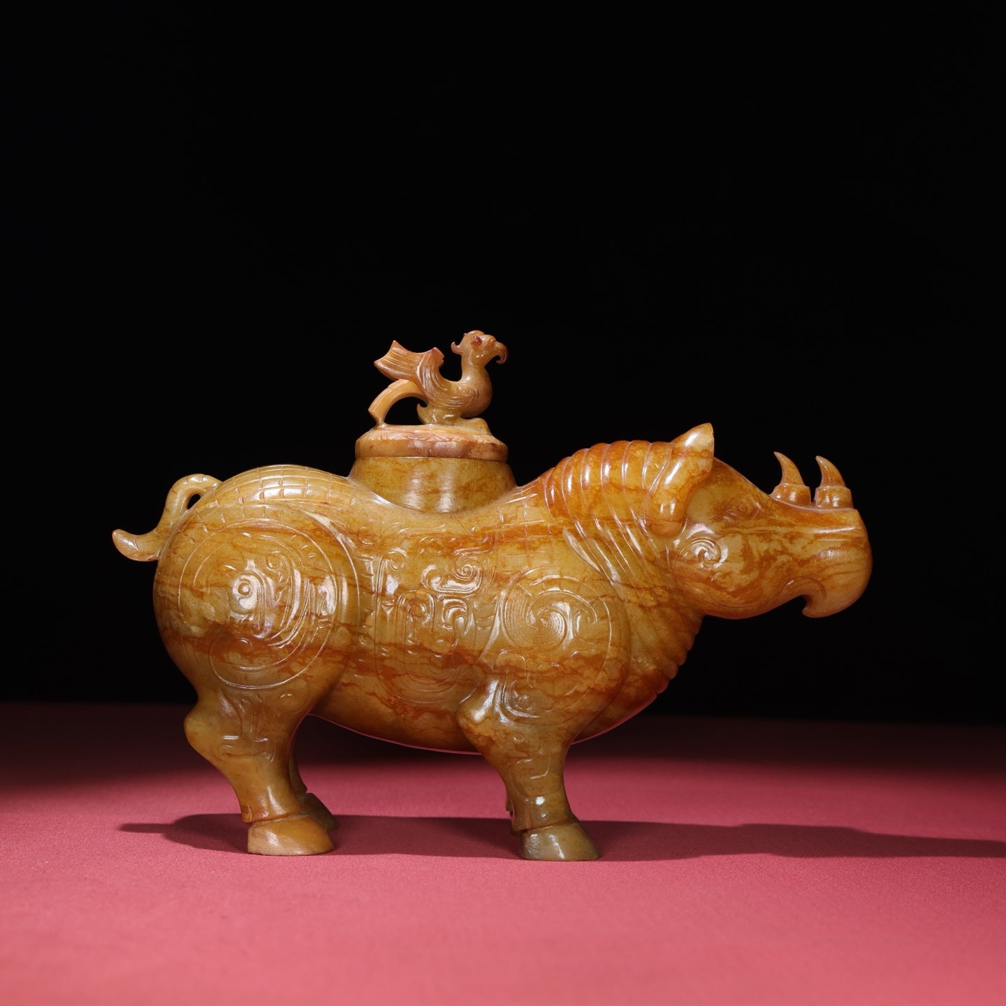 A1698 Superb Vintage Chinese Hetian Jade Carved Rhinoceros Statue