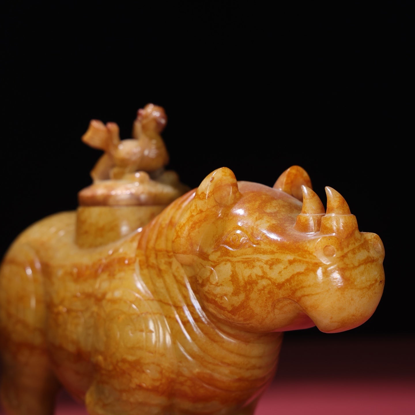 A1698 Superb Vintage Chinese Hetian Jade Carved Rhinoceros Statue