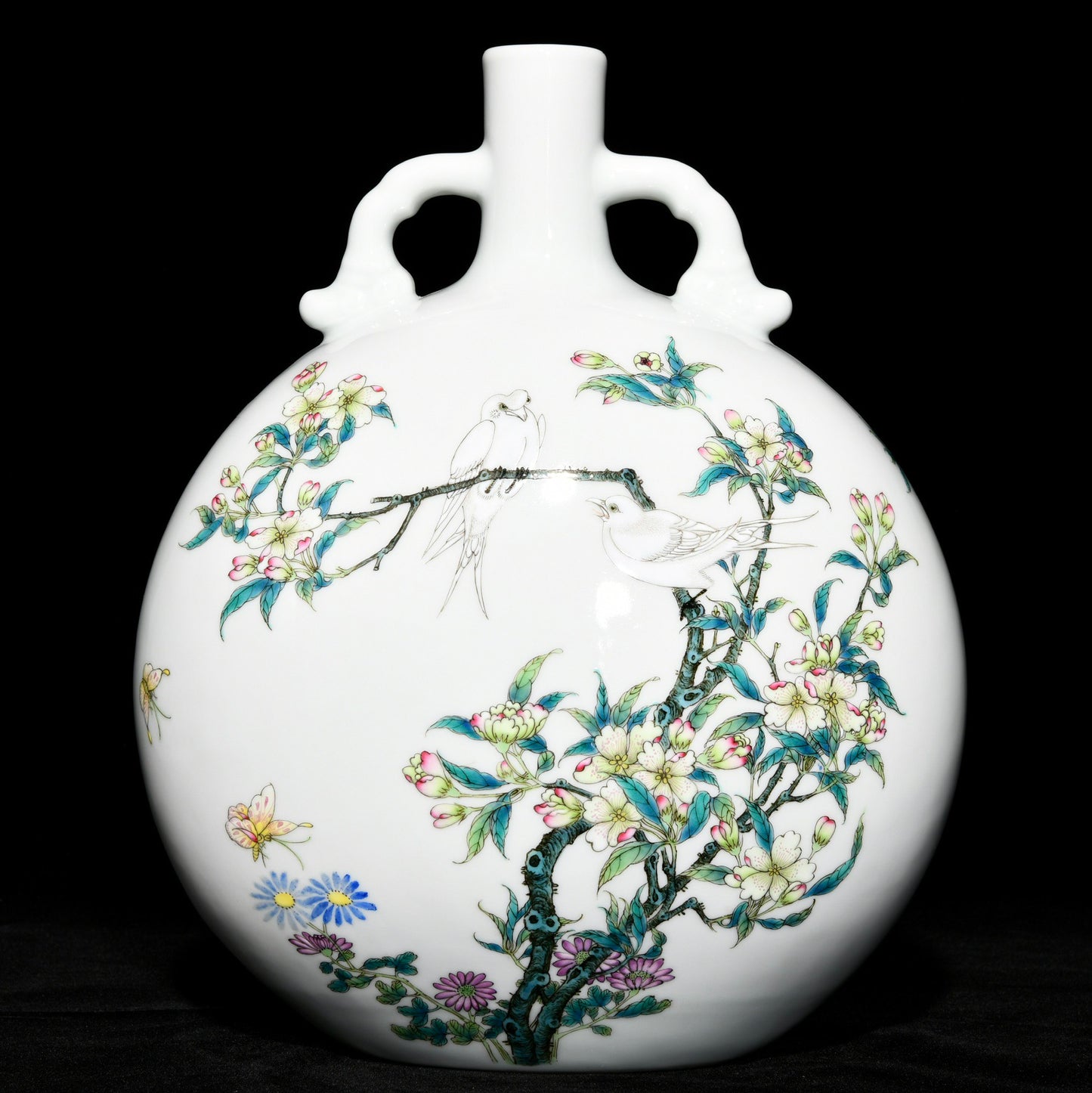 A1699 Chinese Qing Dynasty Famille Rose Flowers Bird Design Porcelain Vase