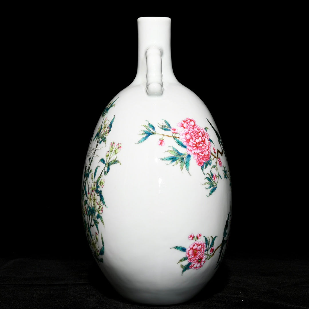A1699 Chinese Qing Dynasty Famille Rose Flowers Bird Design Porcelain Vase