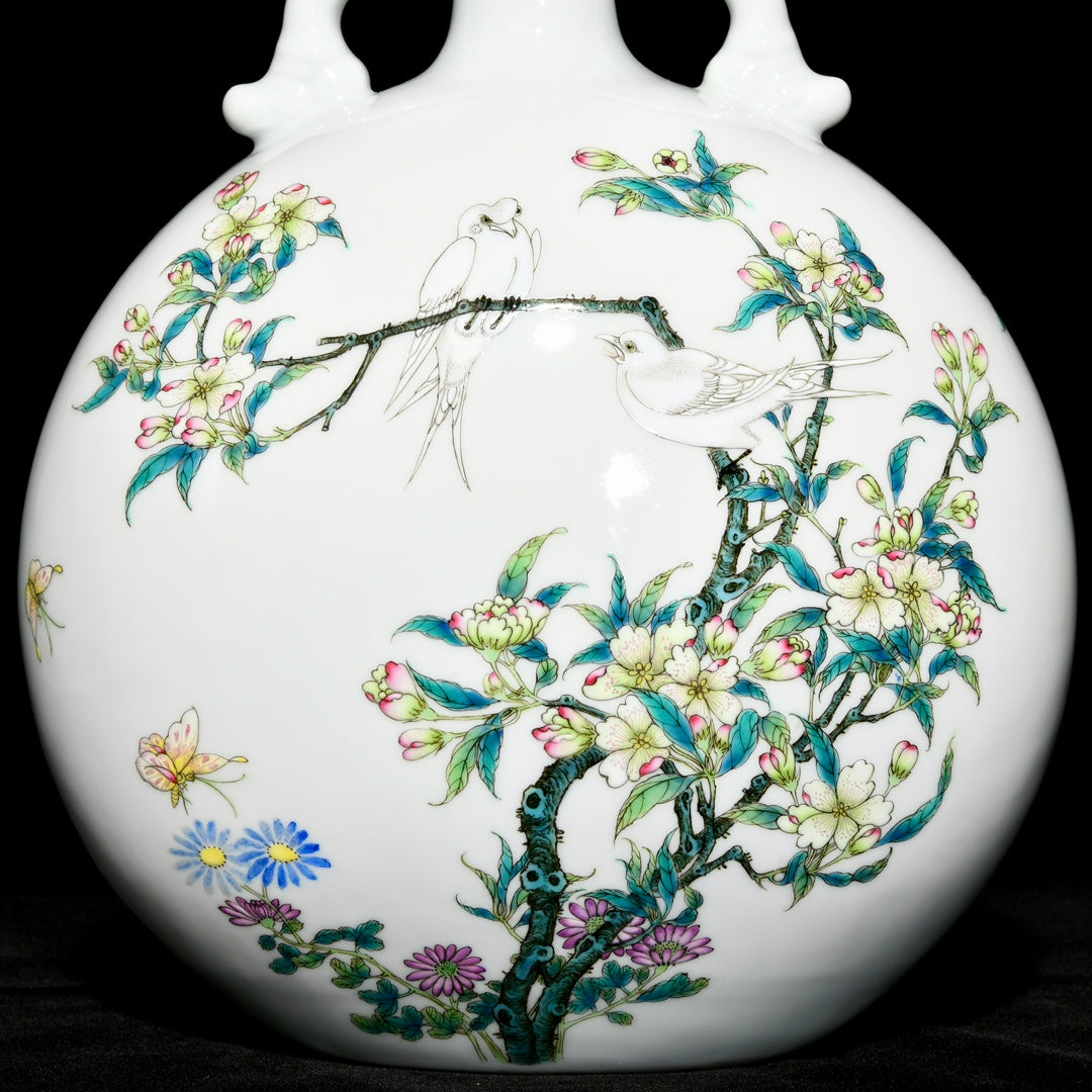 A1699 Chinese Qing Dynasty Famille Rose Flowers Bird Design Porcelain Vase