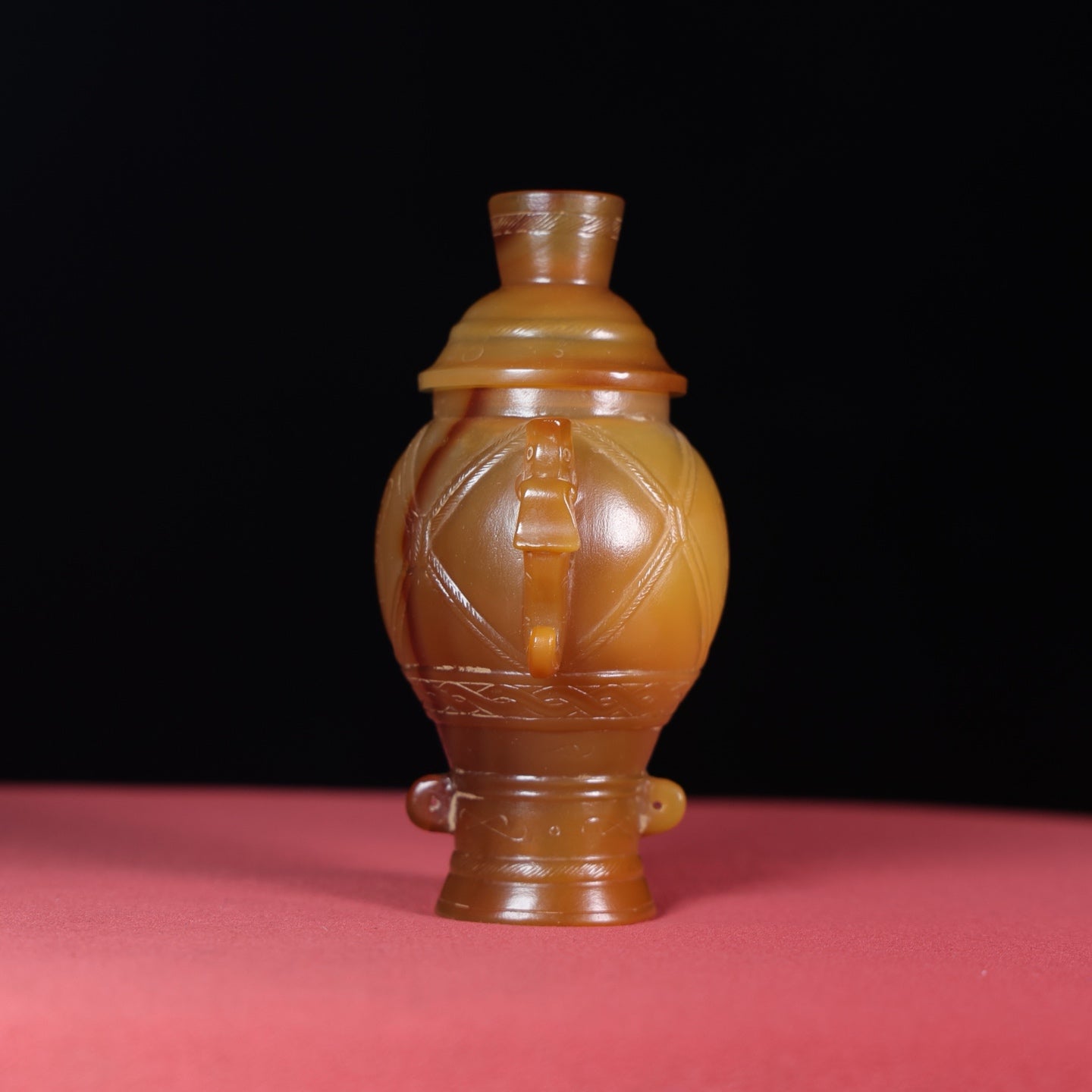 A1701 Vintage Chinese Agate Double Ear Beast Vase