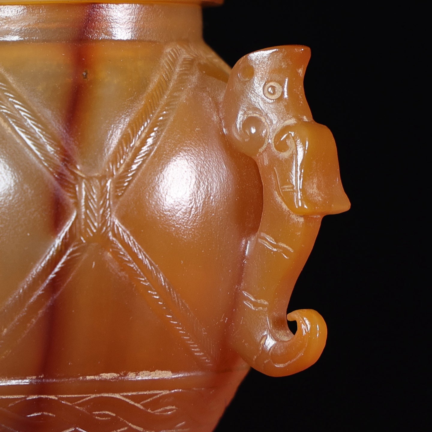 A1701 Vintage Chinese Agate Double Ear Beast Vase