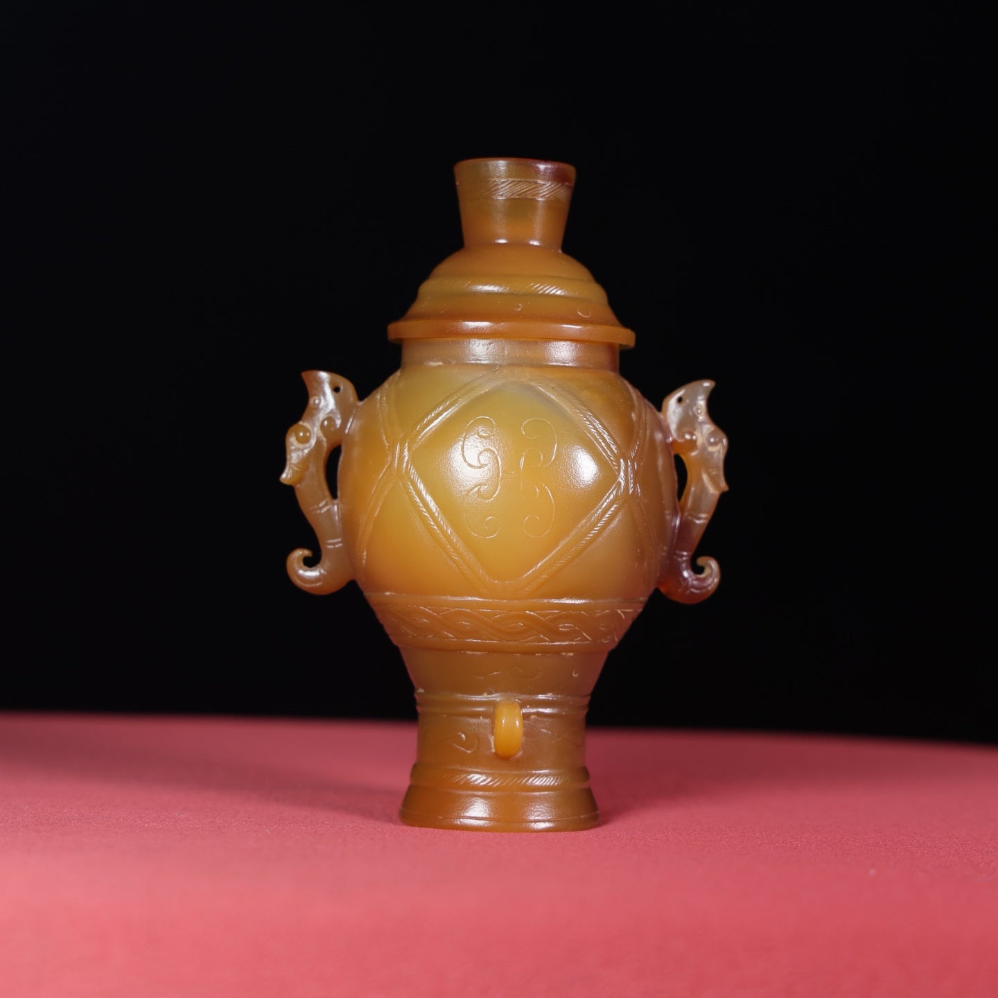 A1701 Vintage Chinese Agate Double Ear Beast Vase
