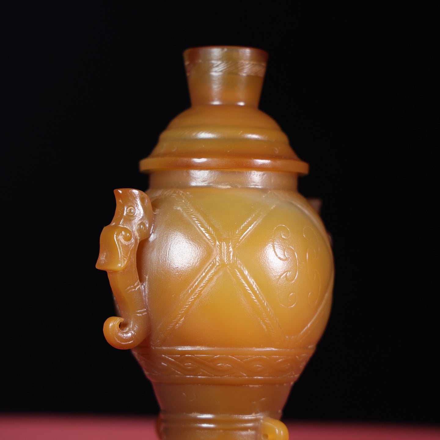 A1701 Vintage Chinese Agate Double Ear Beast Vase