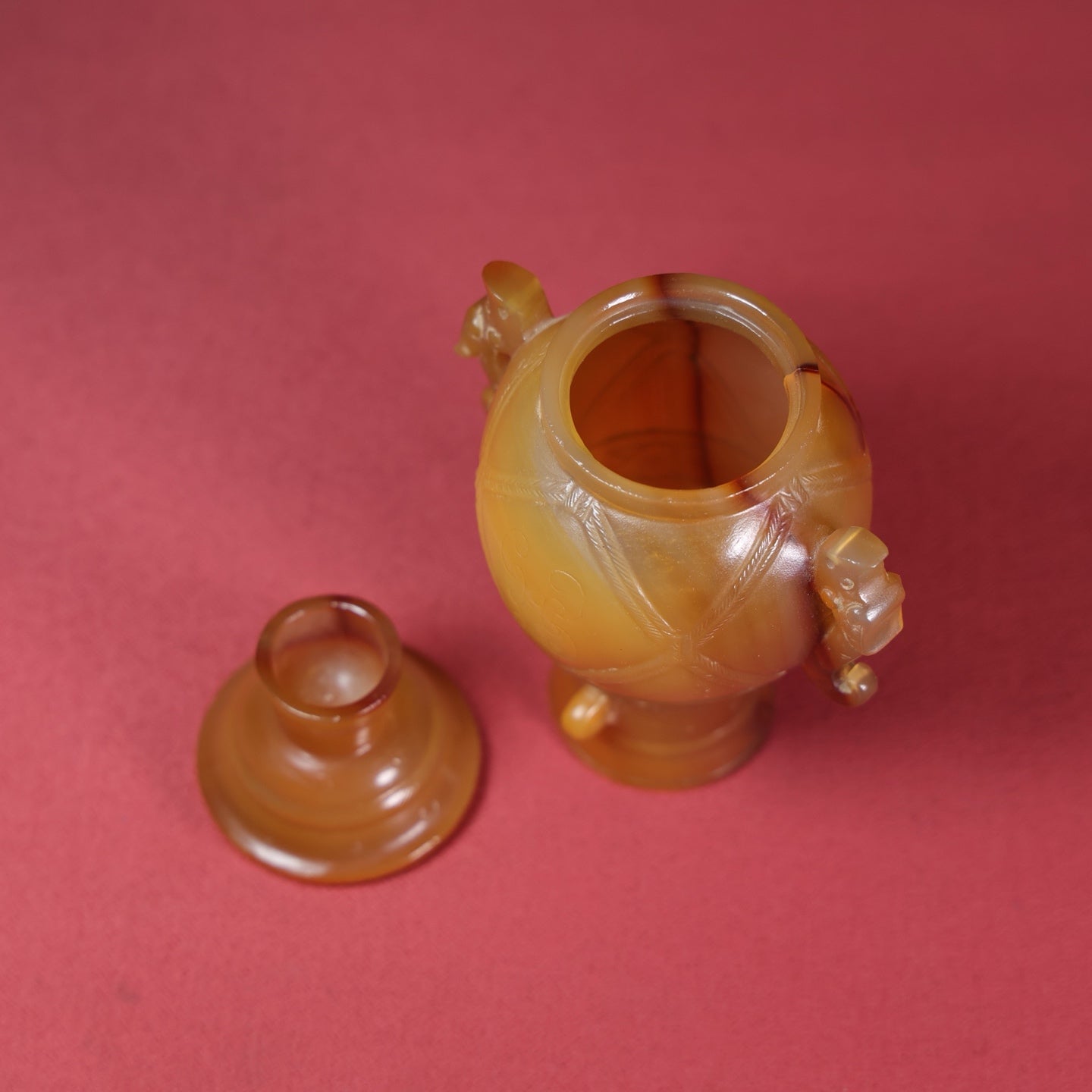 A1701 Vintage Chinese Agate Double Ear Beast Vase