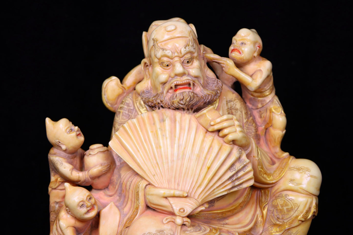 A1711 Superb Old Chinese Shoushan Stone Carved Heavenly Ghostcatcher Statue