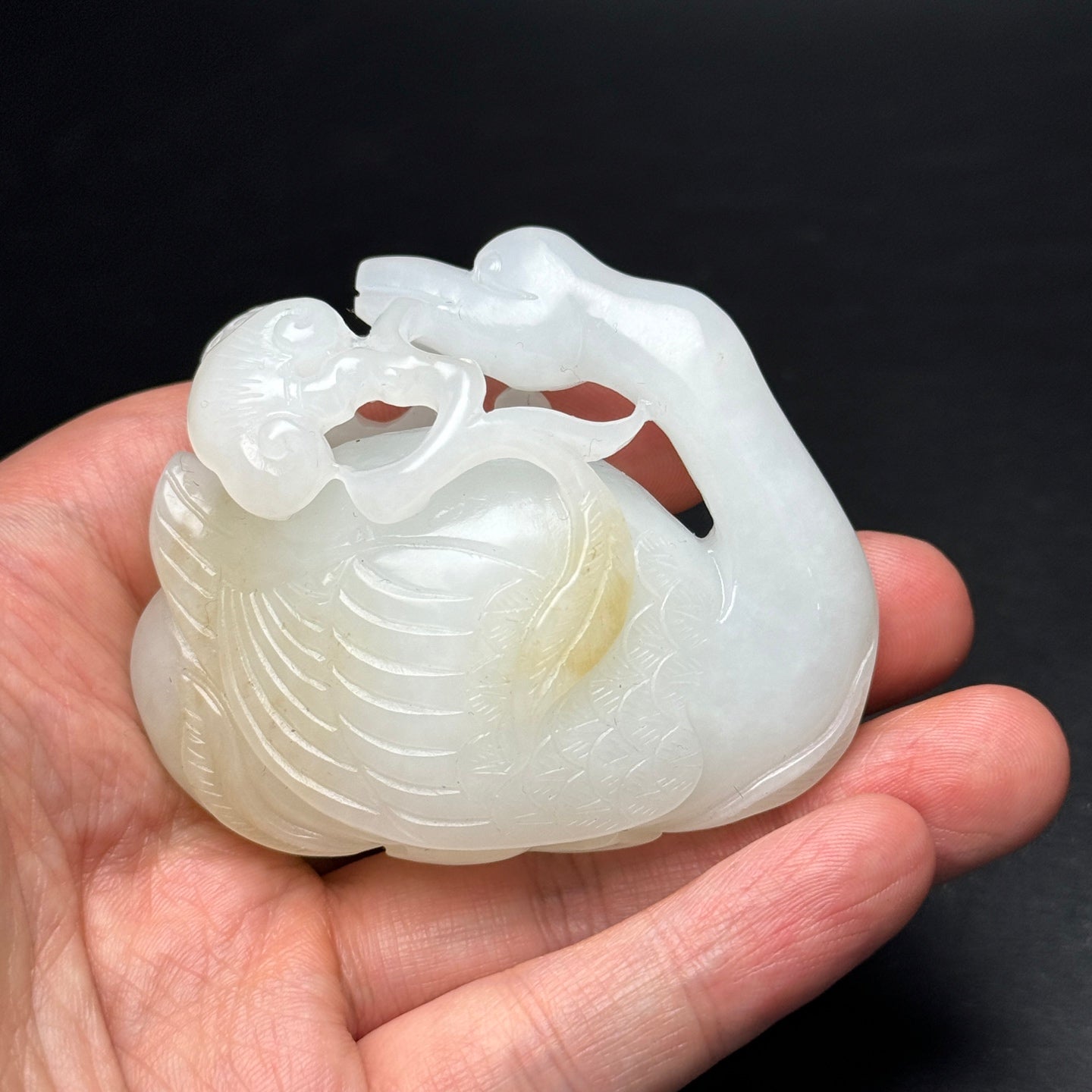 A1716 Superb Chinese Hetian Jade Carved Ruyi Swan Statue