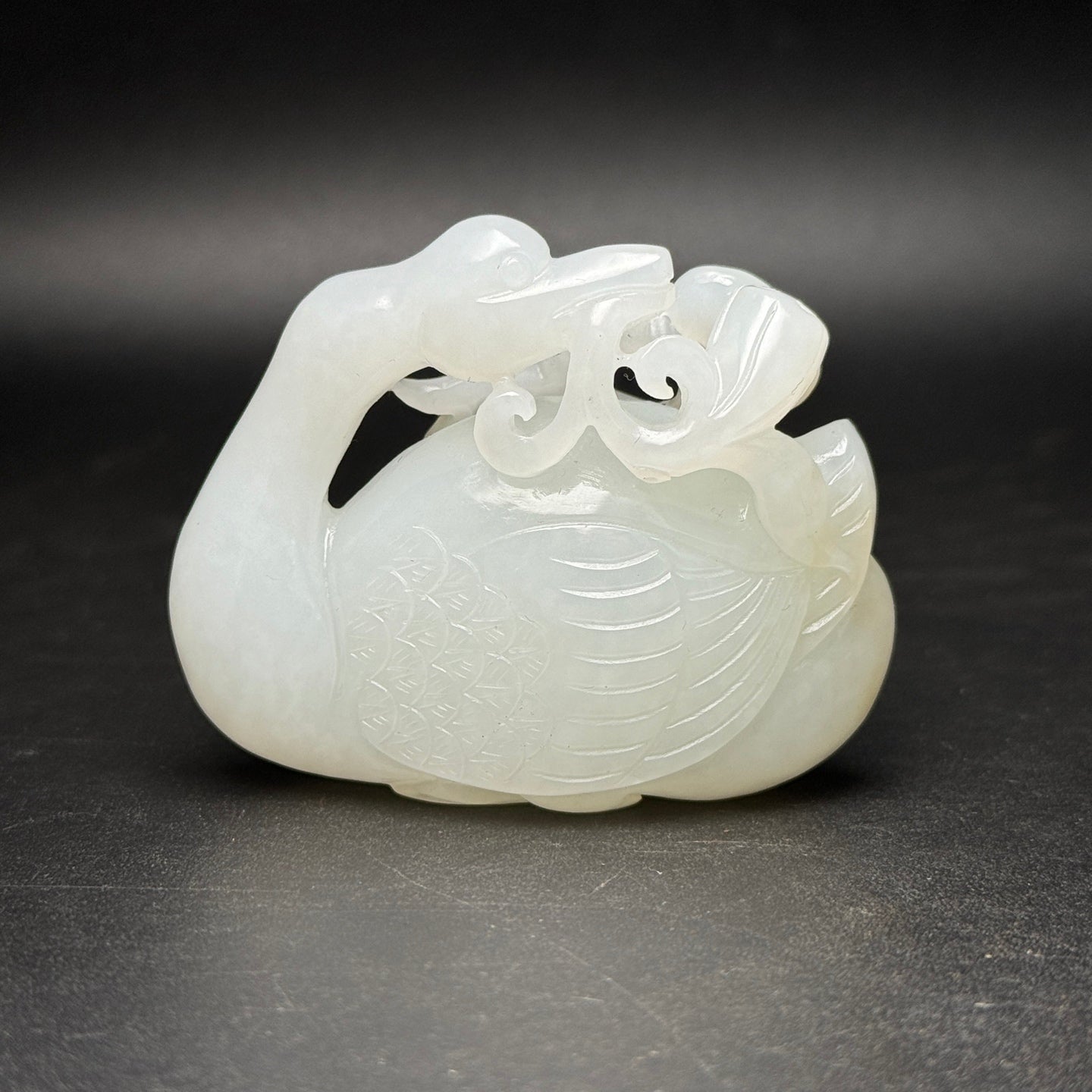 A1716 Superb Chinese Hetian Jade Carved Ruyi Swan Statue