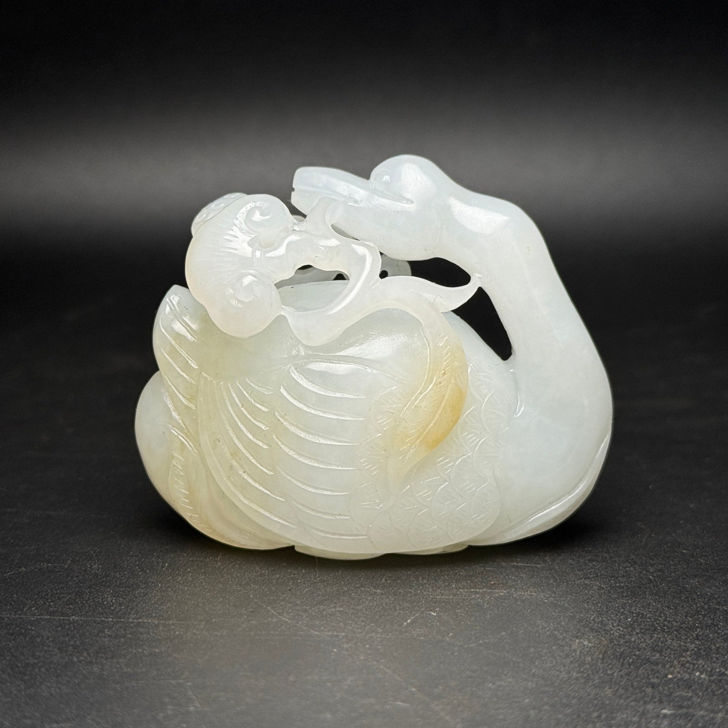 A1716 Superb Chinese Hetian Jade Carved Ruyi Swan Statue