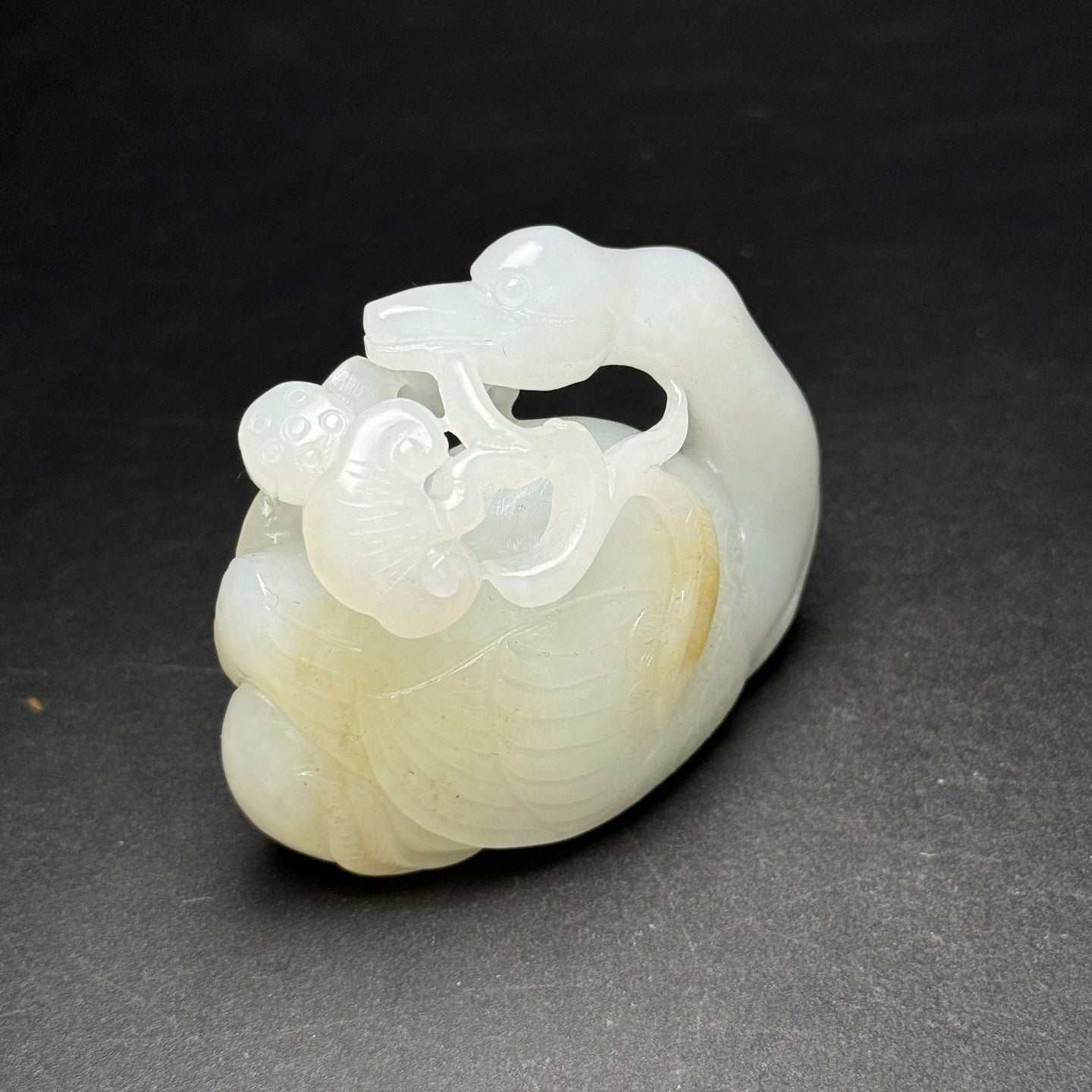 A1716 Superb Chinese Hetian Jade Carved Ruyi Swan Statue