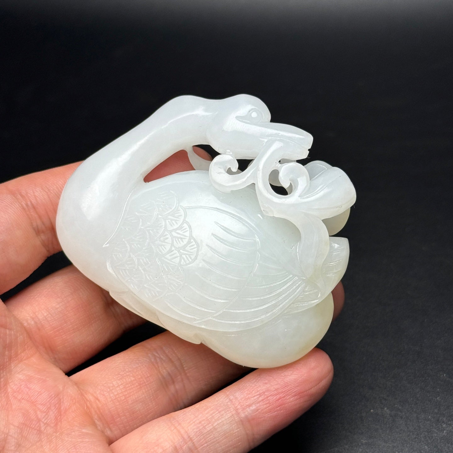 A1716 Superb Chinese Hetian Jade Carved Ruyi Swan Statue