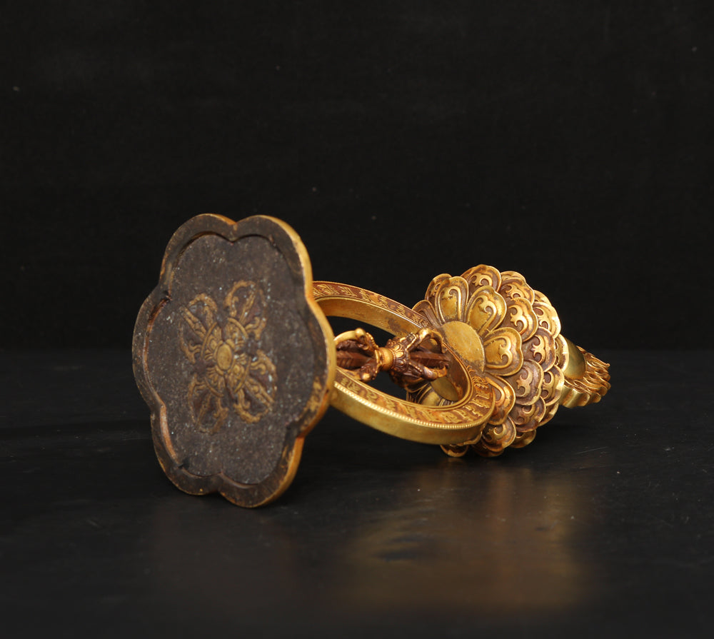 A1723 Vintage Gilt Gold Copper Dharma-vessel Statue