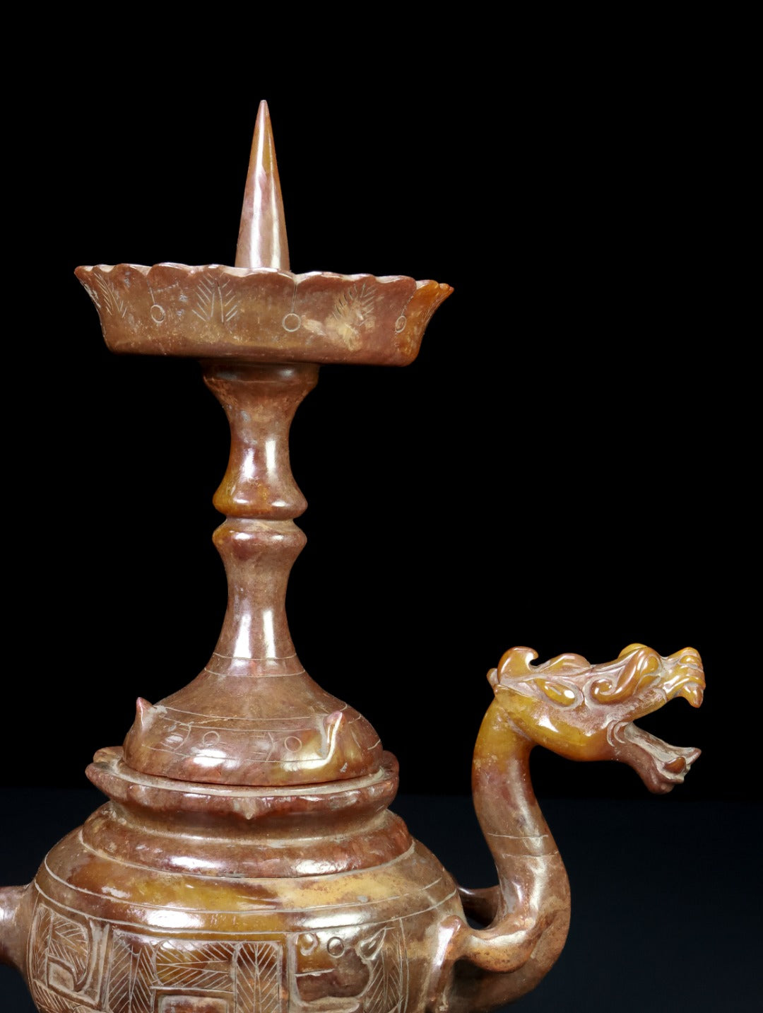 A1728 A Pair Vintage Chinese Hetian Jade Carved Fortune Dragon Candlestick