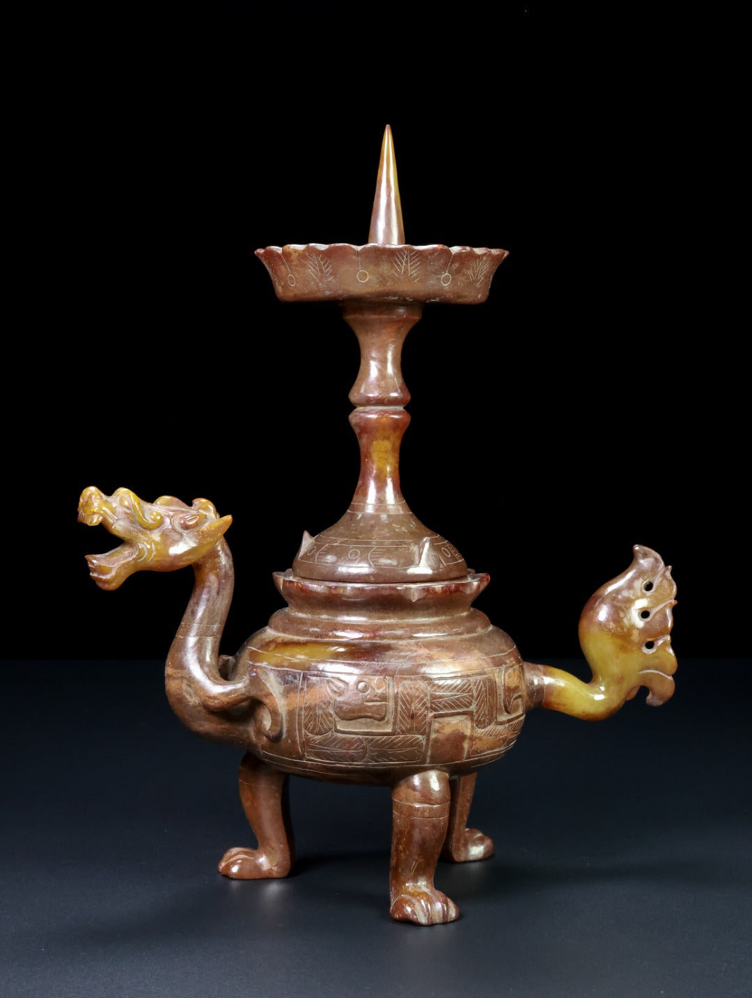 A1728 A Pair Vintage Chinese Hetian Jade Carved Fortune Dragon Candlestick