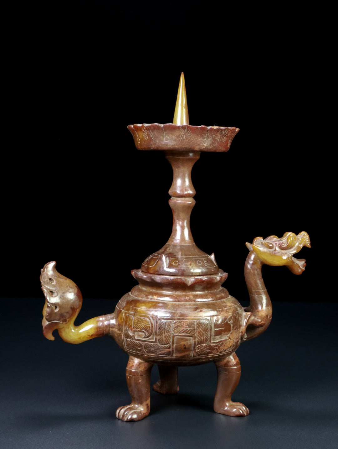 A1728 A Pair Vintage Chinese Hetian Jade Carved Fortune Dragon Candlestick