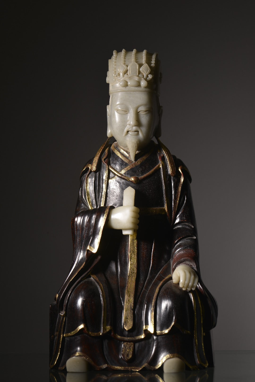 A1729 Vintage Chinese Zitan Wood Inlay Shoushan Stone Figure Statue