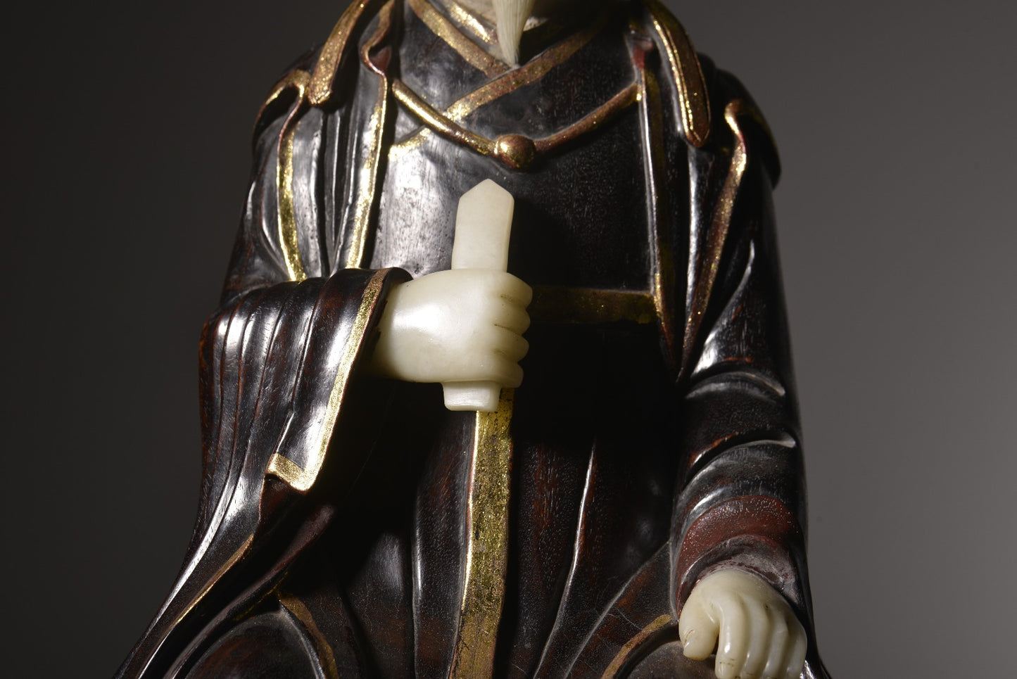 A1729 Vintage Chinese Zitan Wood Inlay Shoushan Stone Figure Statue