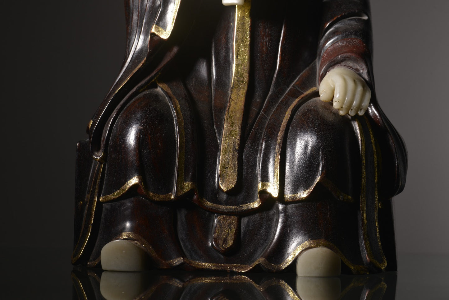 A1729 Vintage Chinese Zitan Wood Inlay Shoushan Stone Figure Statue