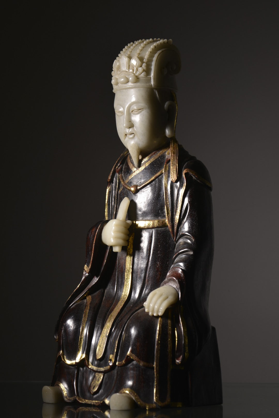 A1729 Vintage Chinese Zitan Wood Inlay Shoushan Stone Figure Statue