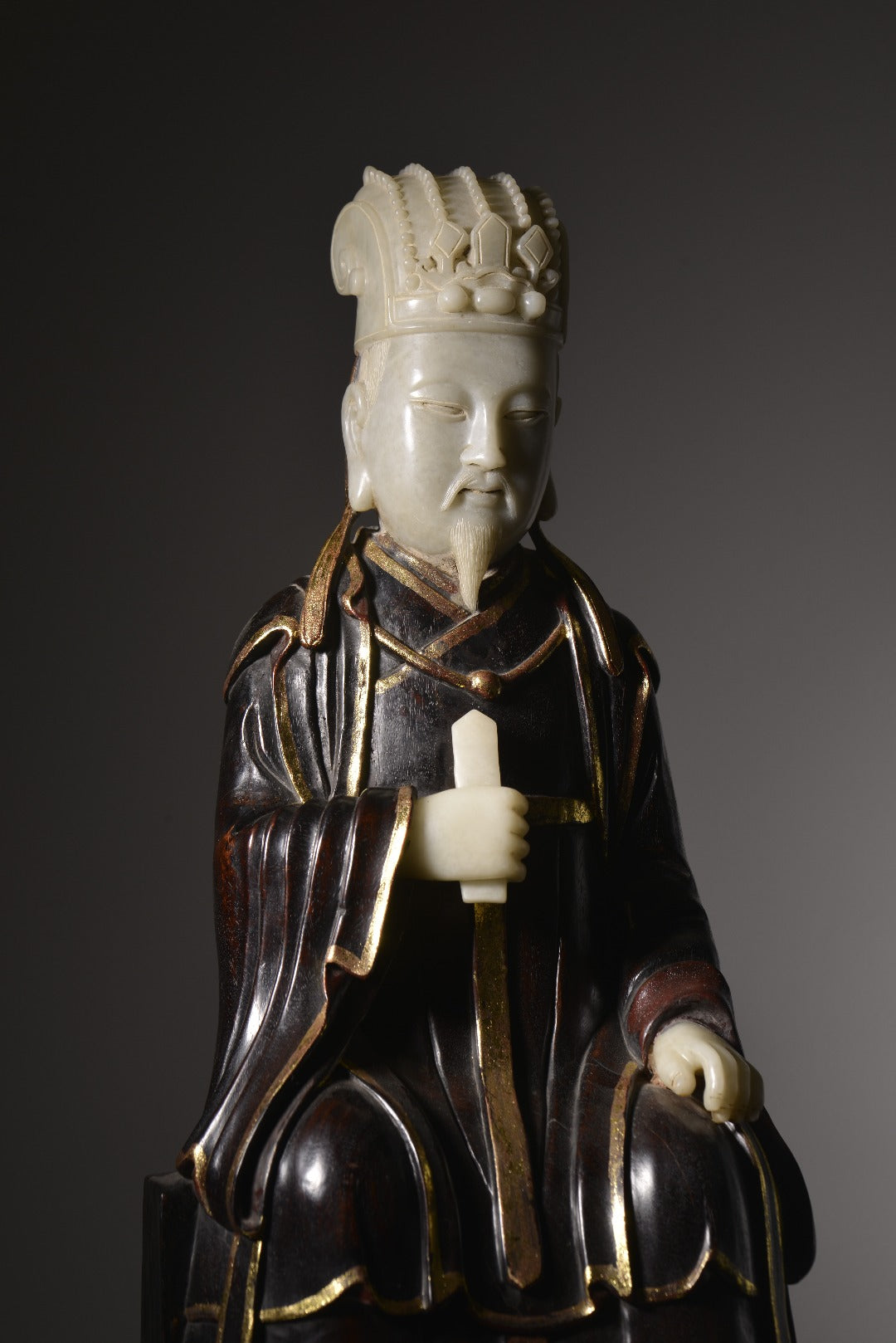 A1729 Vintage Chinese Zitan Wood Inlay Shoushan Stone Figure Statue