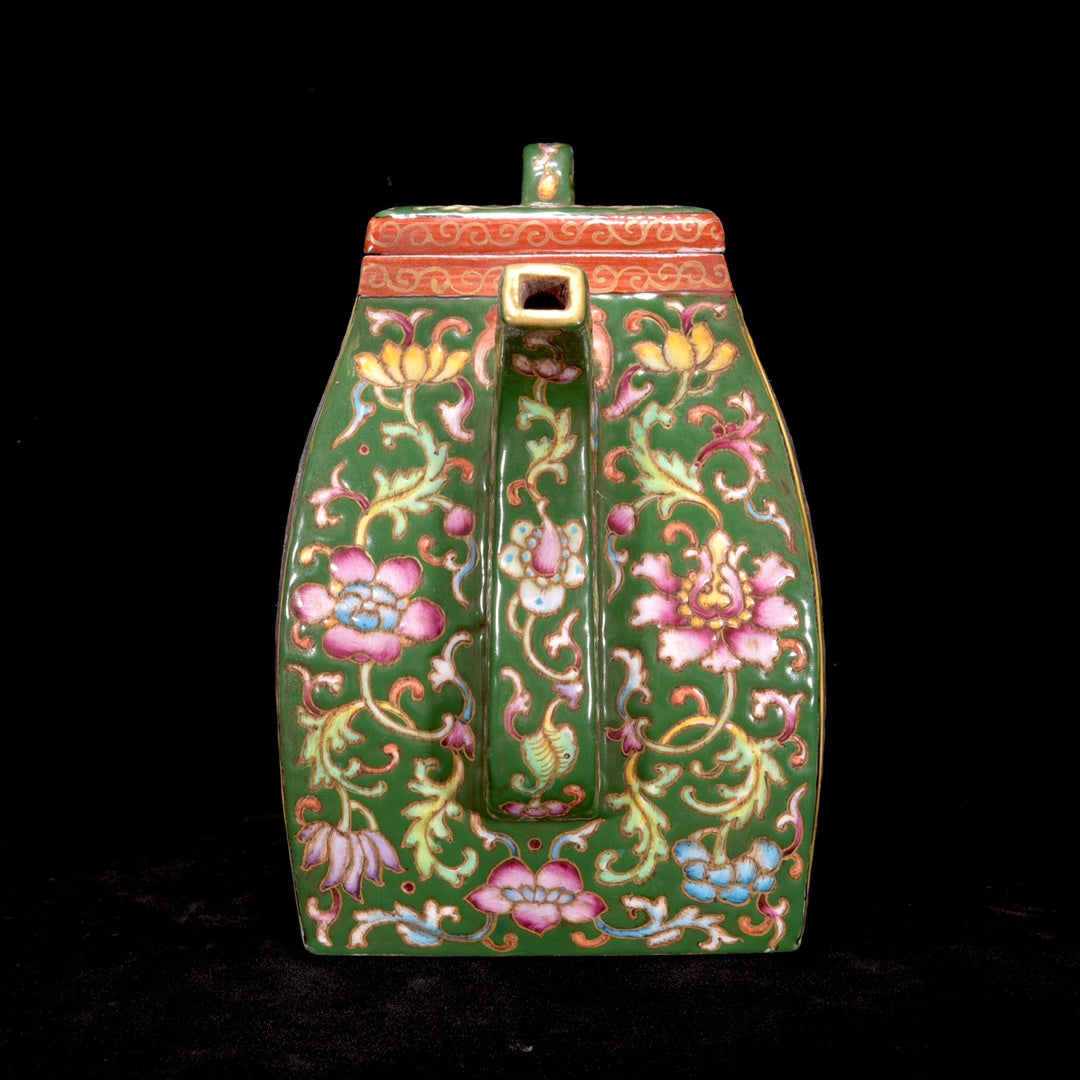 A1734 Chinese Famille Rose Yixing Zisha Clay Figure Design Teapot w Artist Signed