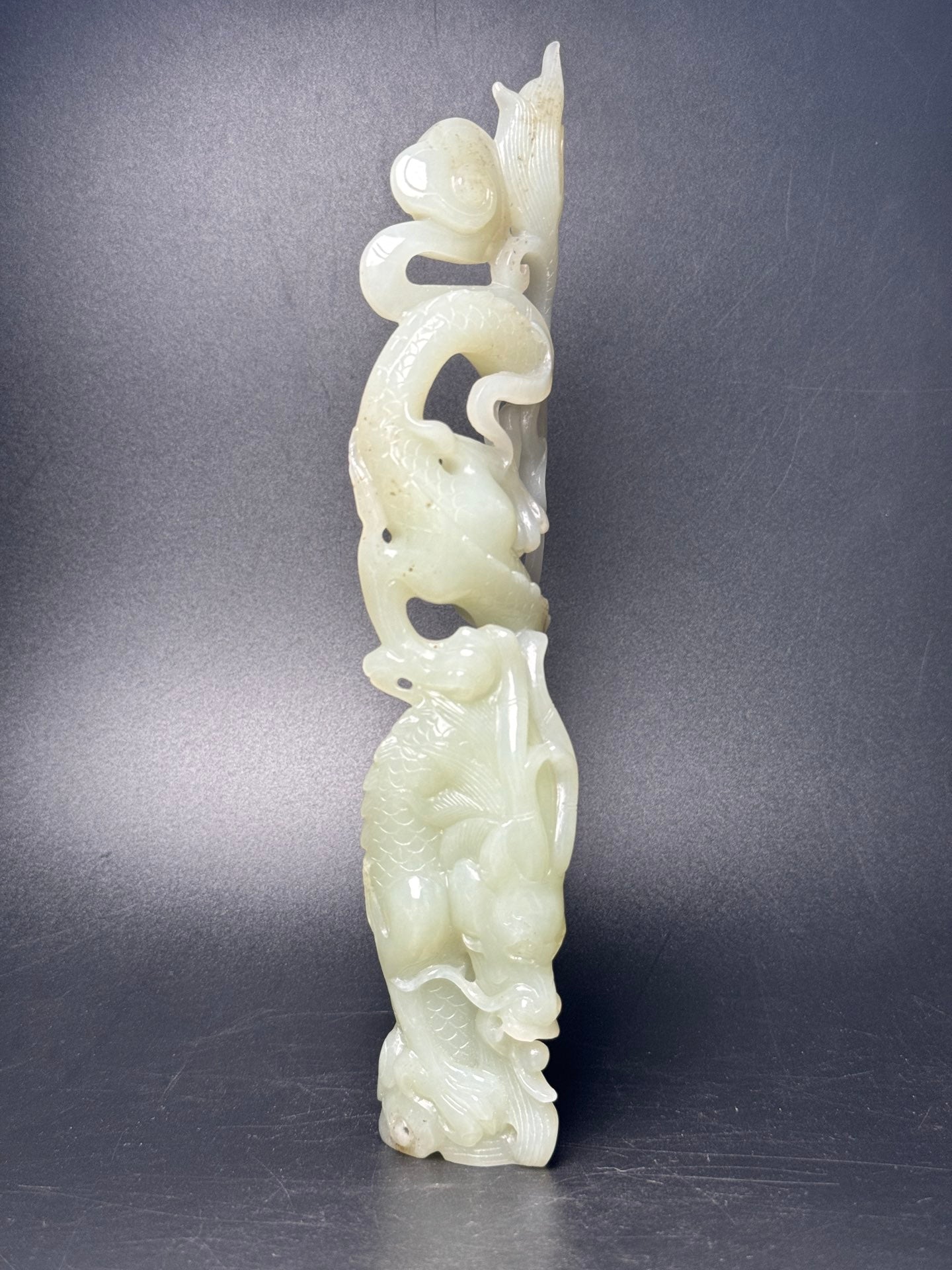 A1738 Superb Chinese Hetian Jade Carved Fortune Dragon Statue