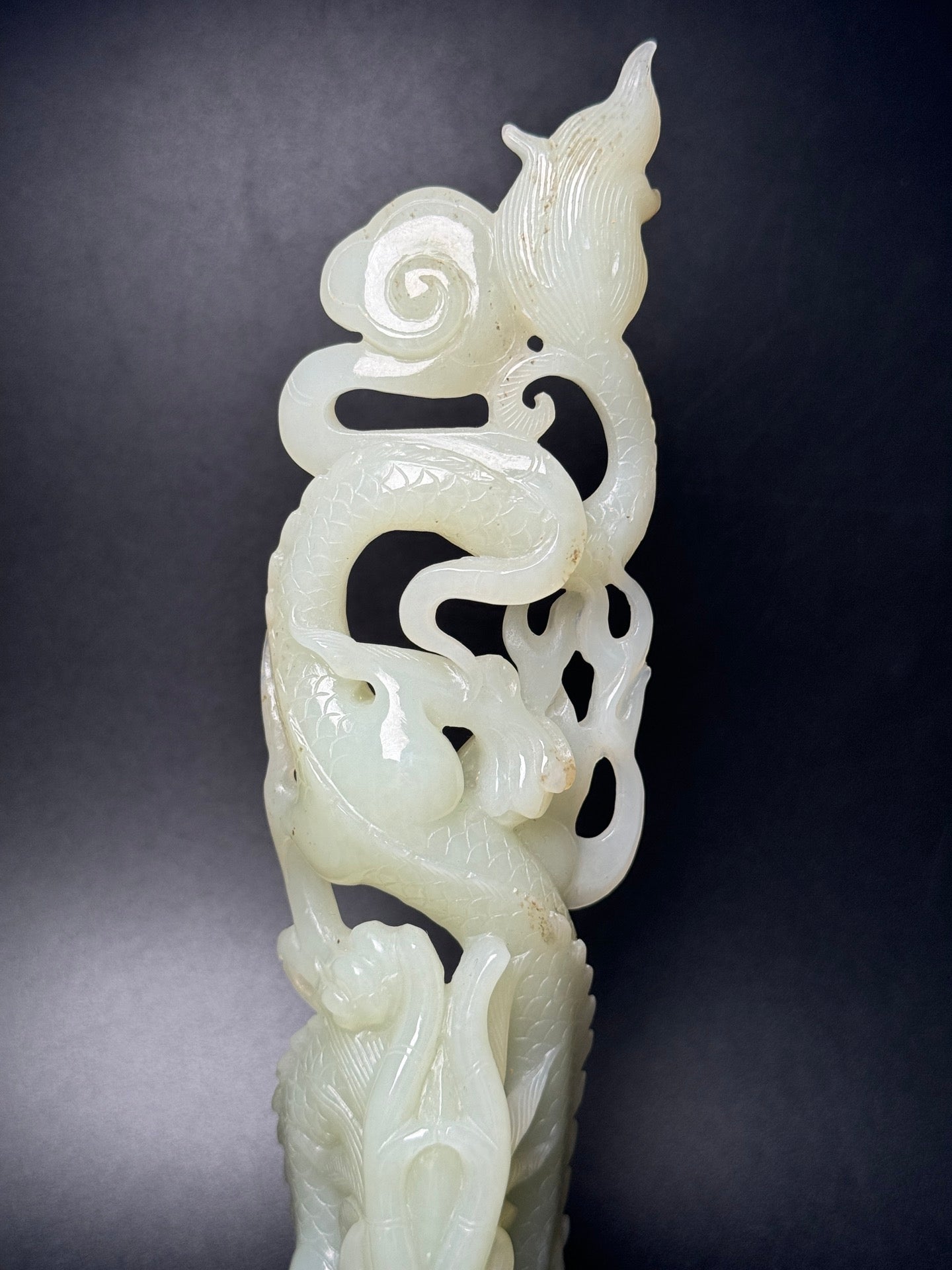 A1738 Superb Chinese Hetian Jade Carved Fortune Dragon Statue