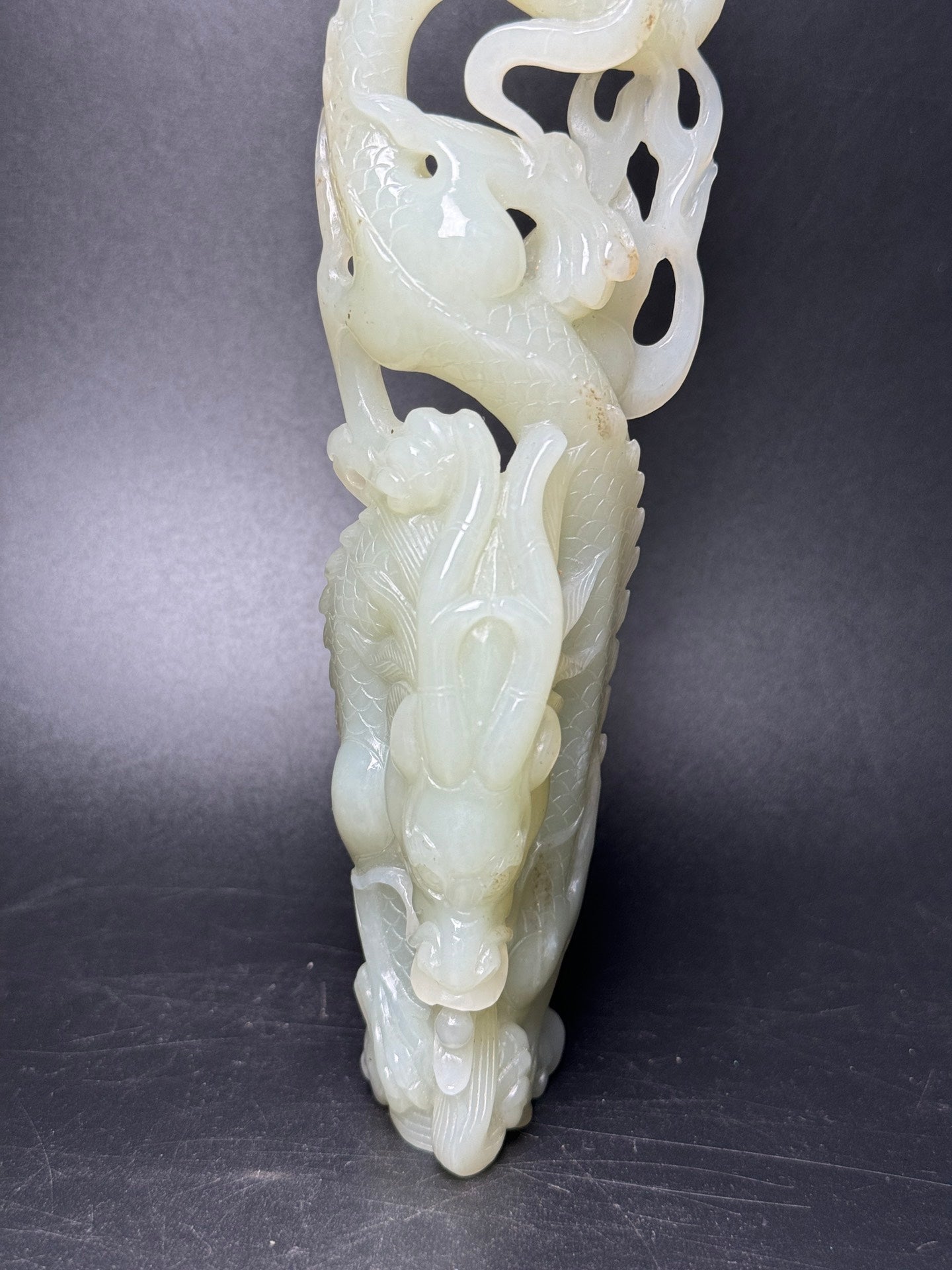 A1738 Superb Chinese Hetian Jade Carved Fortune Dragon Statue