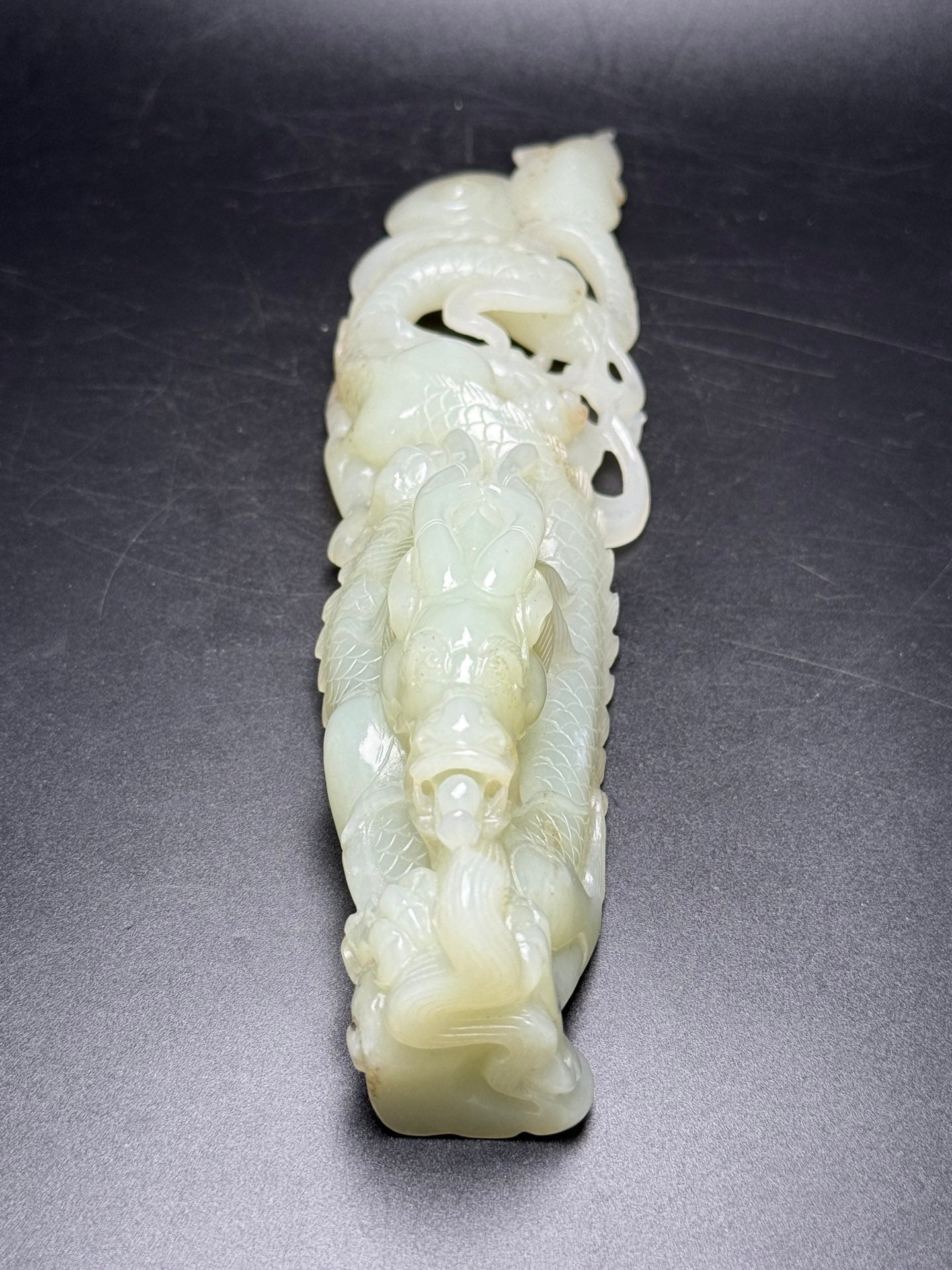 A1738 Superb Chinese Hetian Jade Carved Fortune Dragon Statue