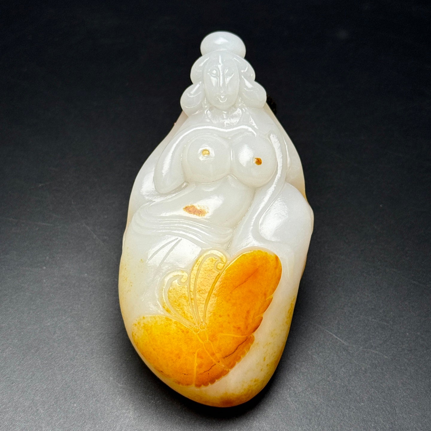 A1740 Superb Old Chinese Hetian Jade Carved Nude Lady Statue