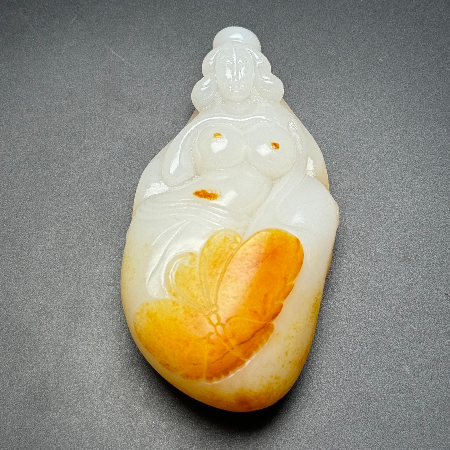 A1740 Superb Old Chinese Hetian Jade Carved Nude Lady Statue