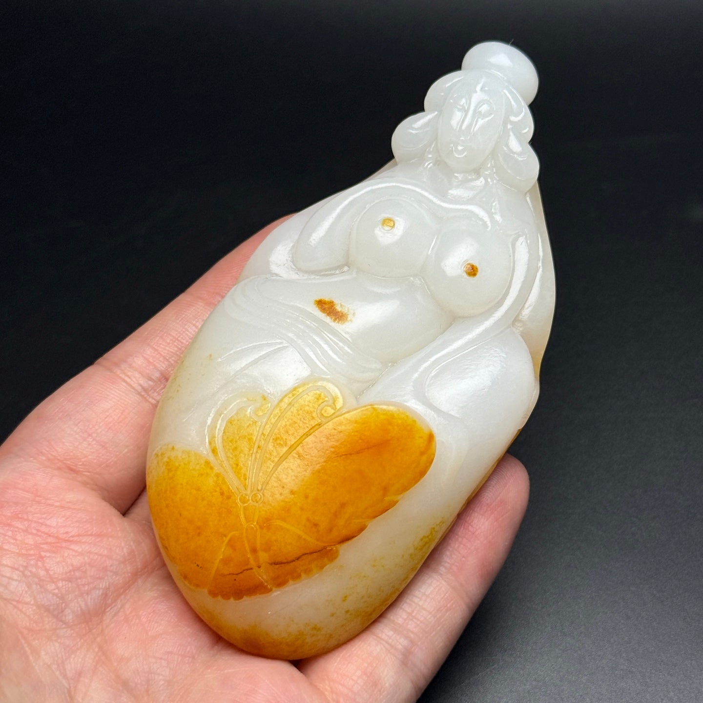 A1740 Superb Old Chinese Hetian Jade Carved Nude Lady Statue