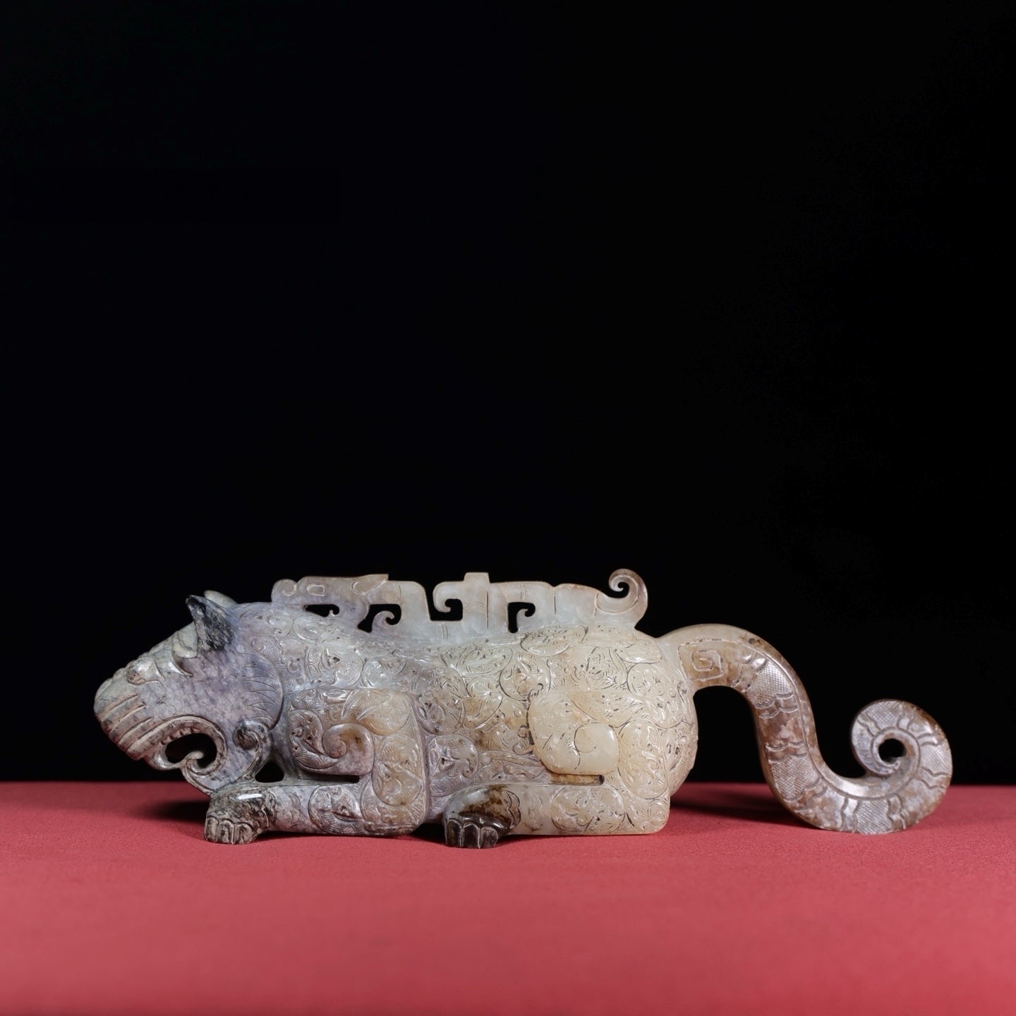 A1751 Superb Old Chinese Hetian Jade Carved Tiger Statue