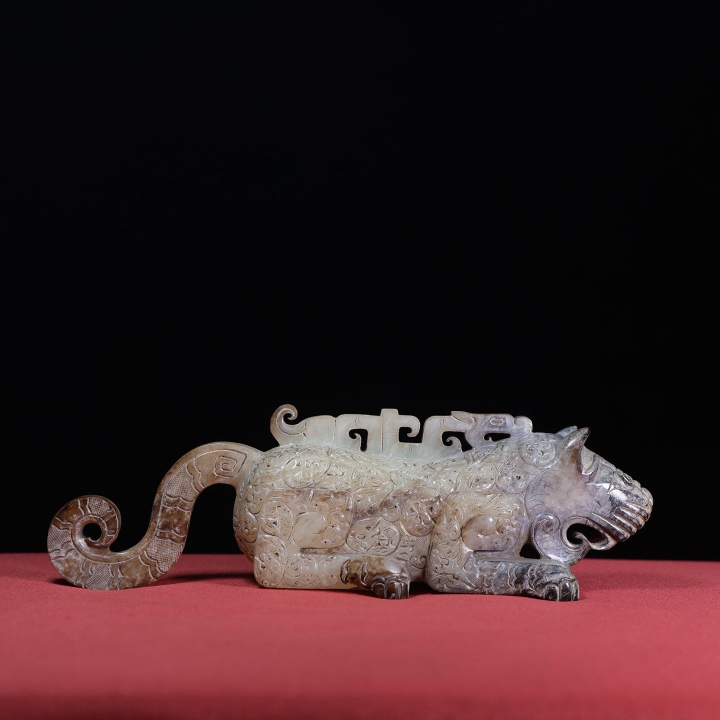 A1751 Superb Old Chinese Hetian Jade Carved Tiger Statue