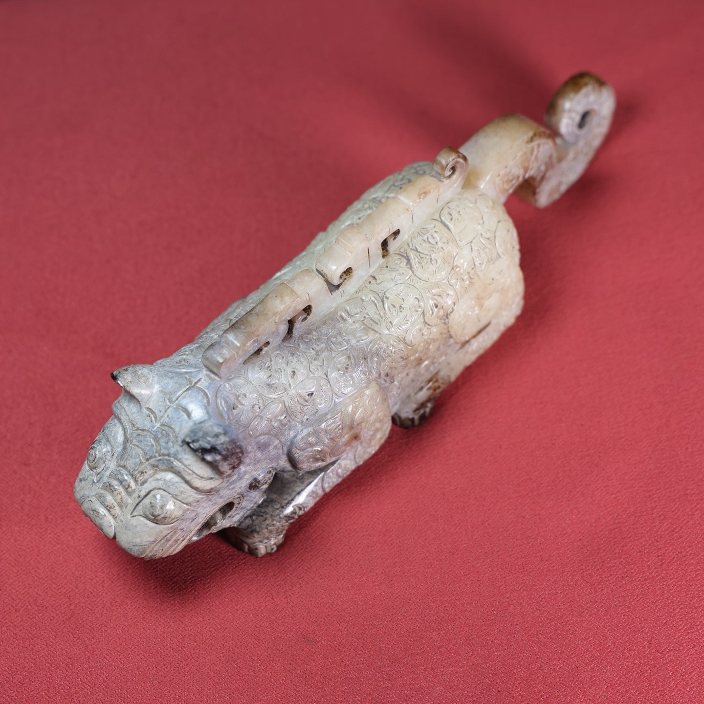 A1751 Superb Old Chinese Hetian Jade Carved Tiger Statue