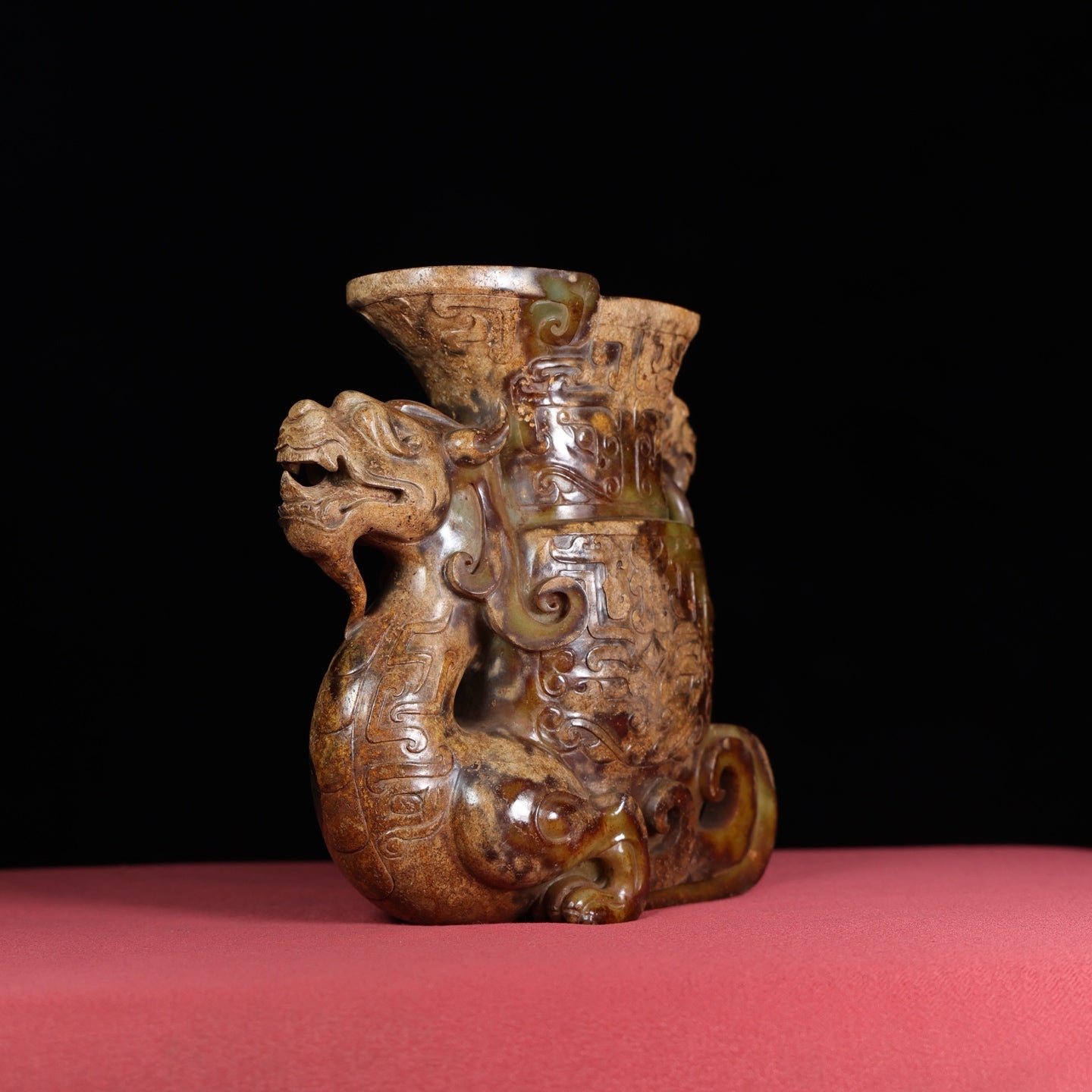 A1755 Superb Old Chinese Hetian Jade Carved Fortune Dragon Cup