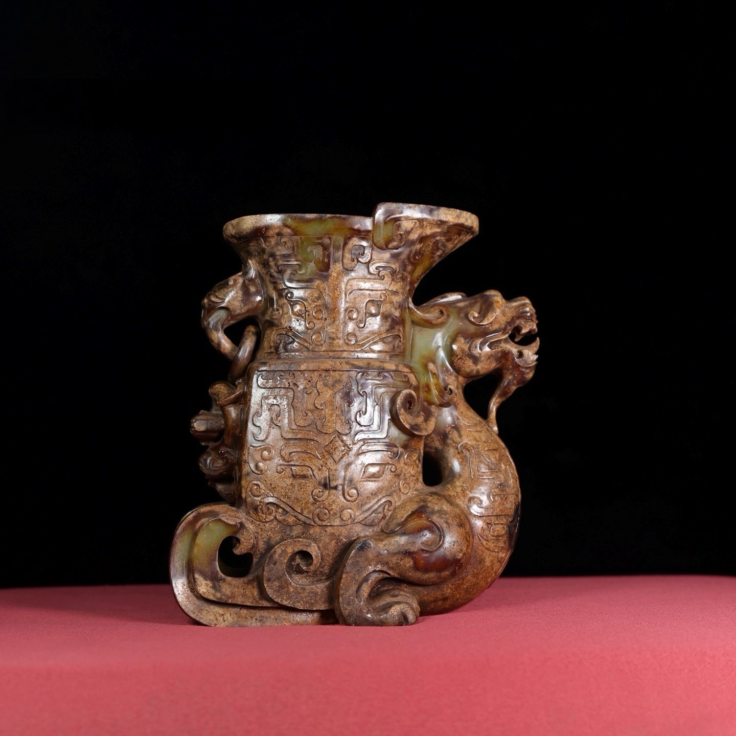 A1755 Superb Old Chinese Hetian Jade Carved Fortune Dragon Cup