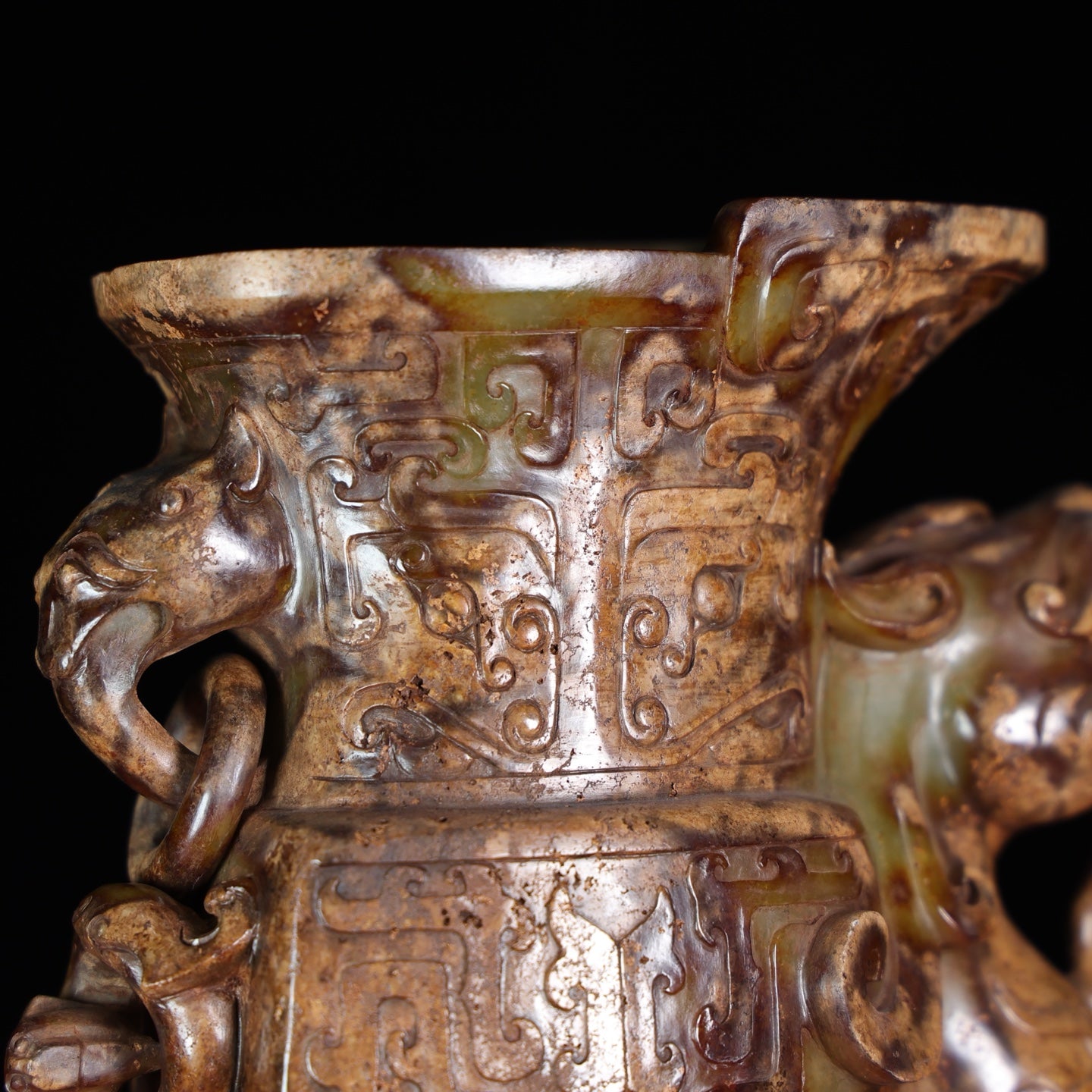 A1755 Superb Old Chinese Hetian Jade Carved Fortune Dragon Cup