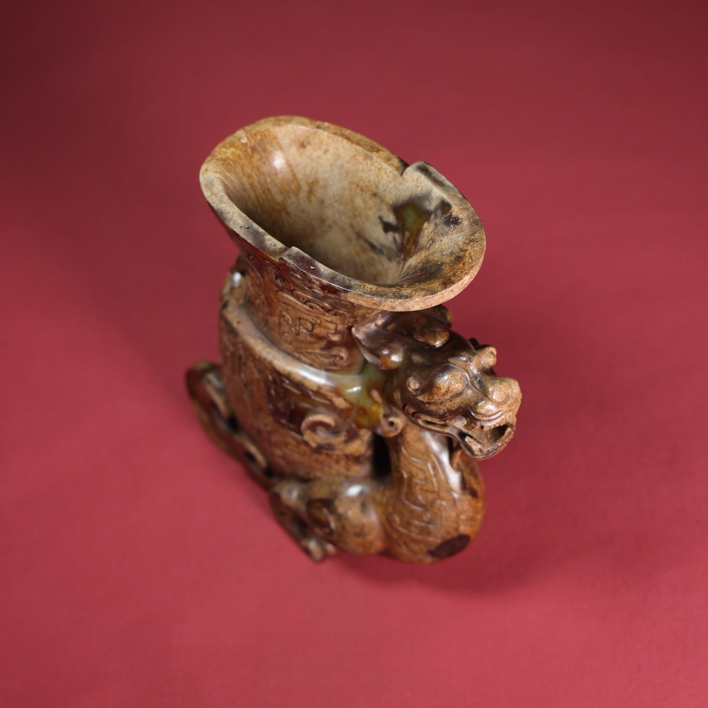 A1755 Superb Old Chinese Hetian Jade Carved Fortune Dragon Cup