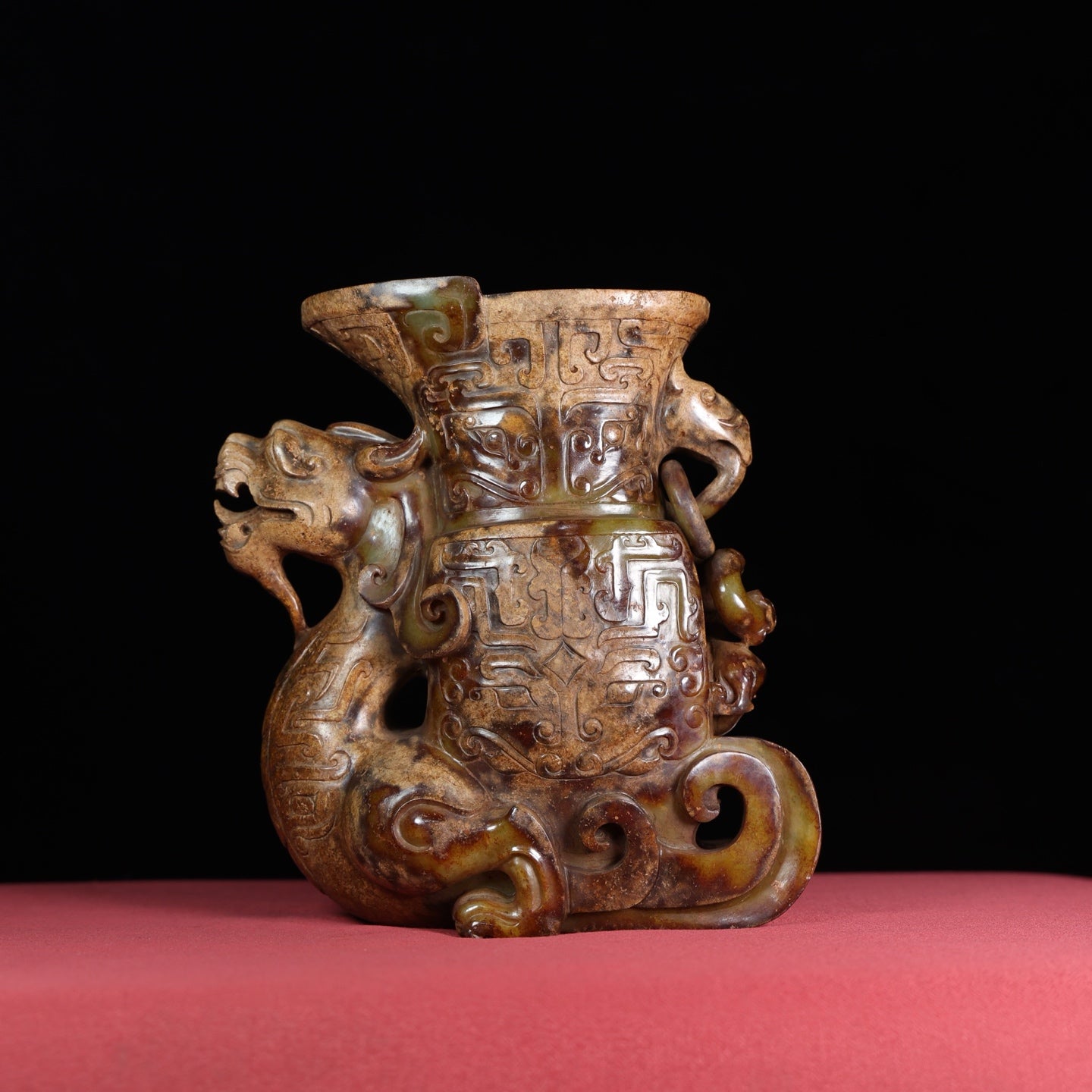 A1755 Superb Old Chinese Hetian Jade Carved Fortune Dragon Cup