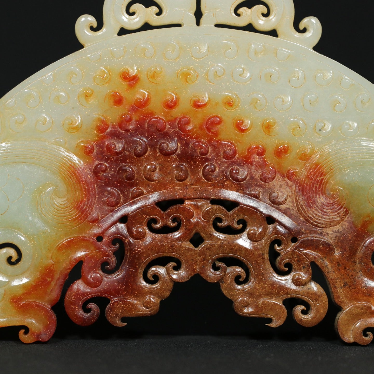 A1801 Vintage Chinese Hetian Jade Double Dragon Head Semicircle Jade Bi