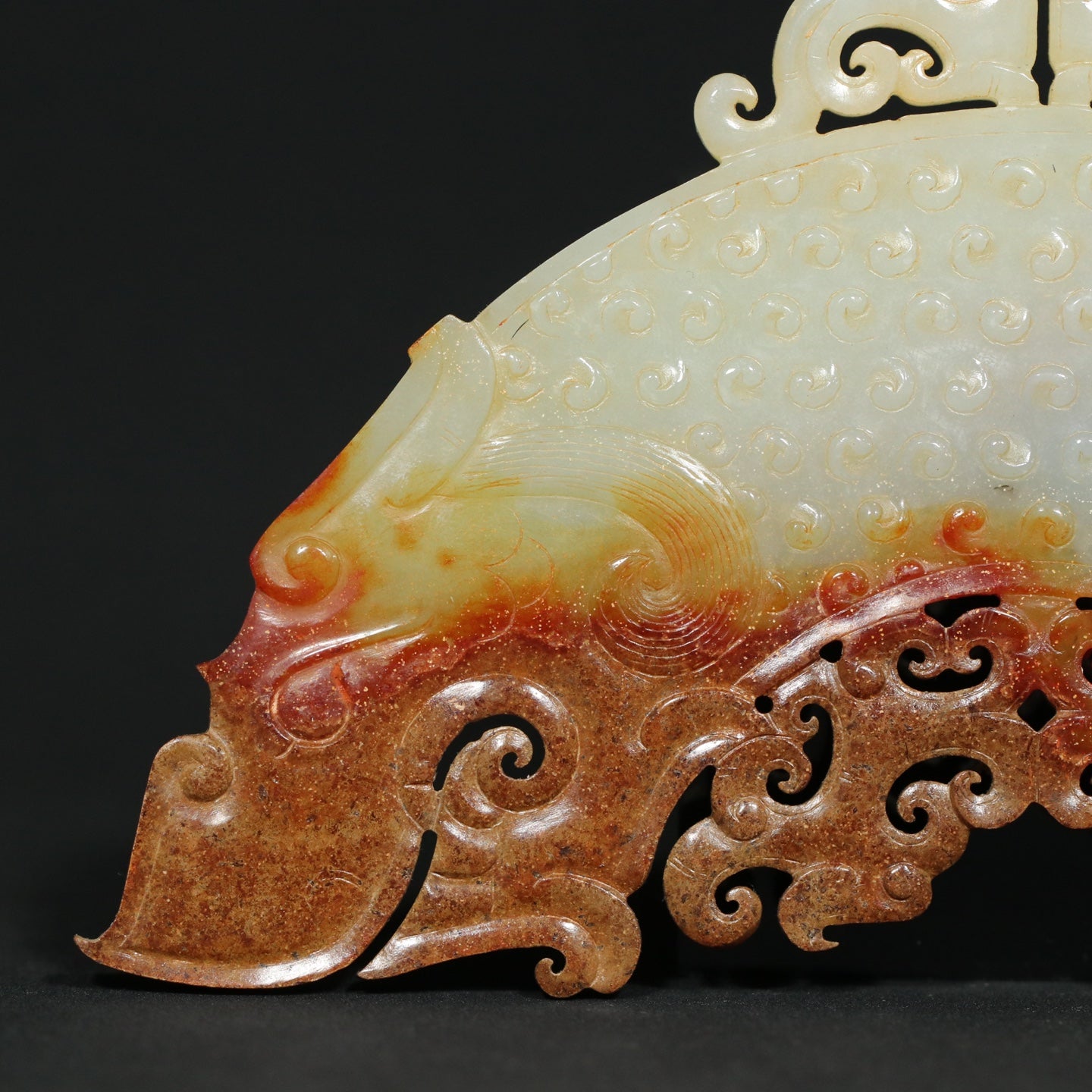 A1801 Vintage Chinese Hetian Jade Double Dragon Head Semicircle Jade Bi