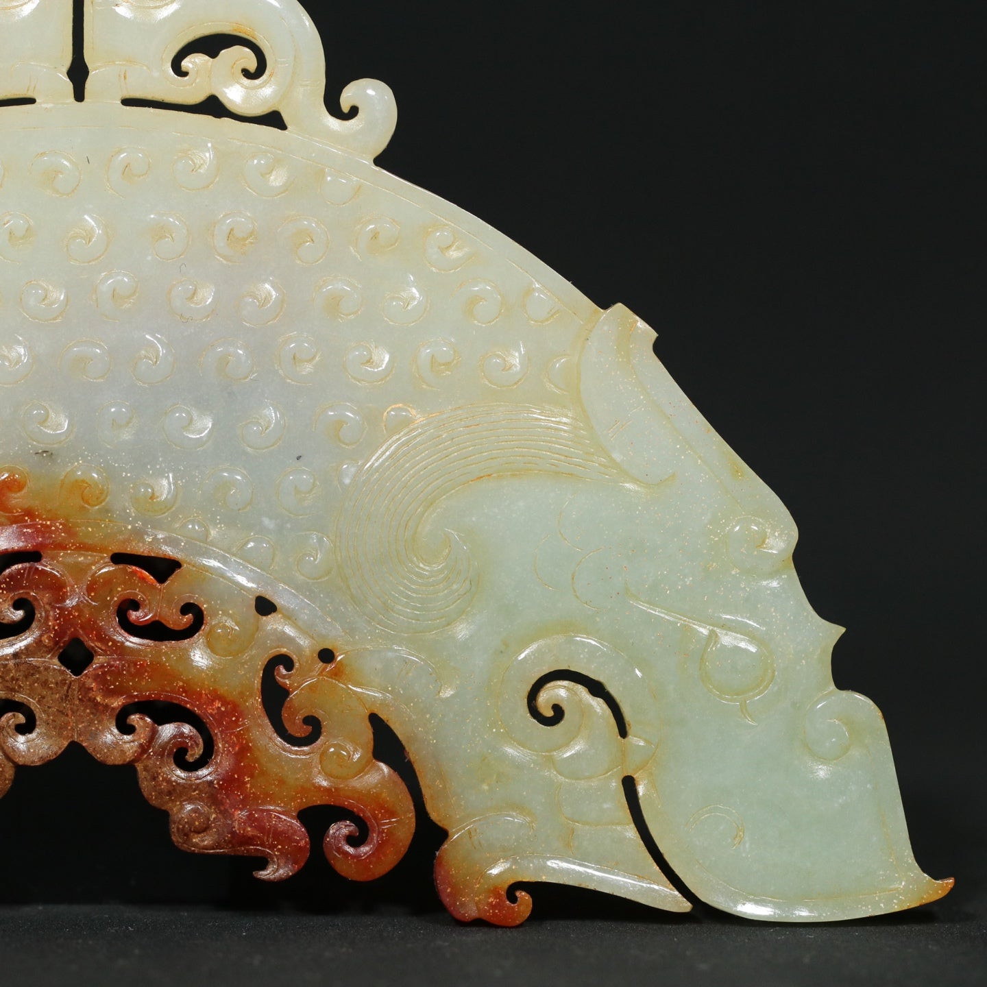 A1801 Vintage Chinese Hetian Jade Double Dragon Head Semicircle Jade Bi